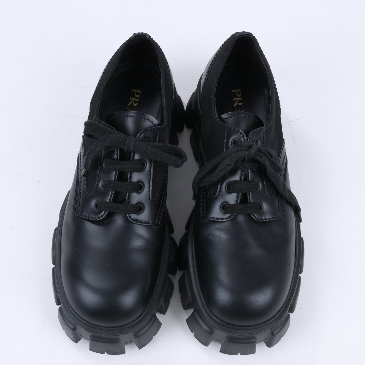 Prada Prada Monolith Nylon & Leather Leather Loafers in Black 2EE342, Size 42 EU Zwart