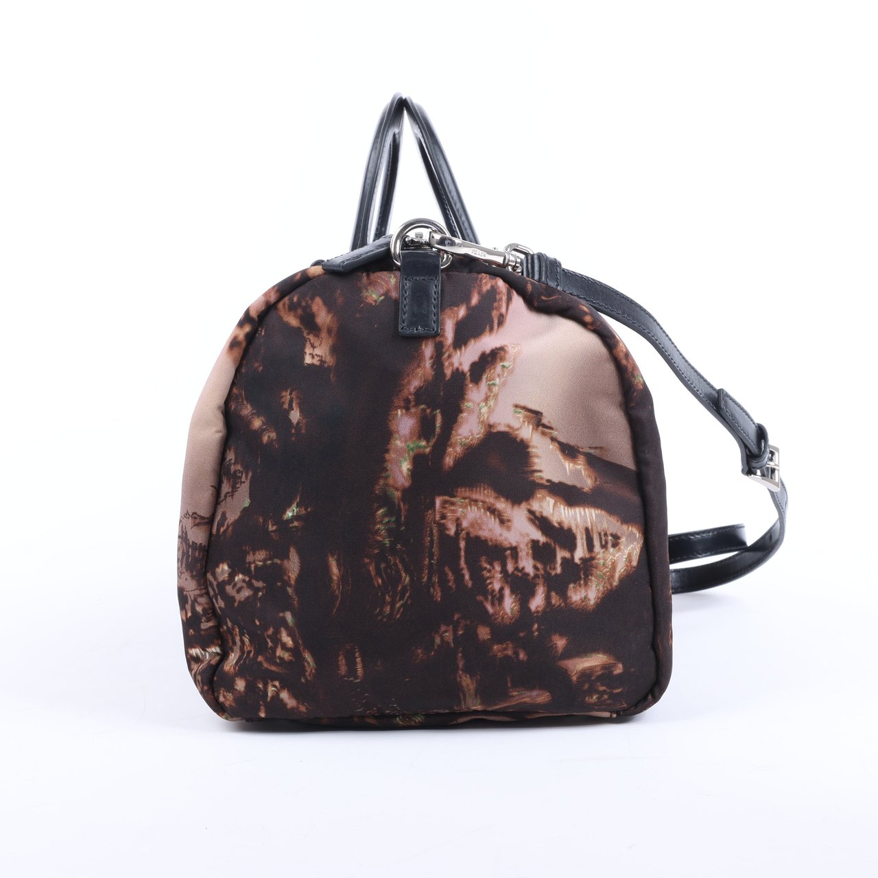 Prada Prada Tessuto Stampato Nylon & Leather 2Way Handag in Black x Purple BL0922 Divers