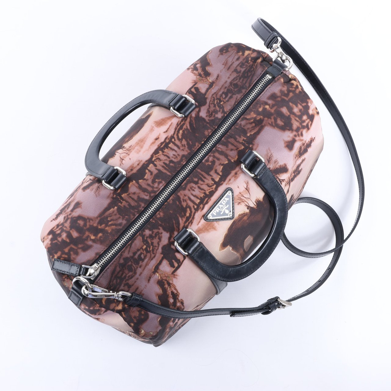 Prada Prada Tessuto Stampato Nylon & Leather 2Way Handag in Black x Purple BL0922 Divers