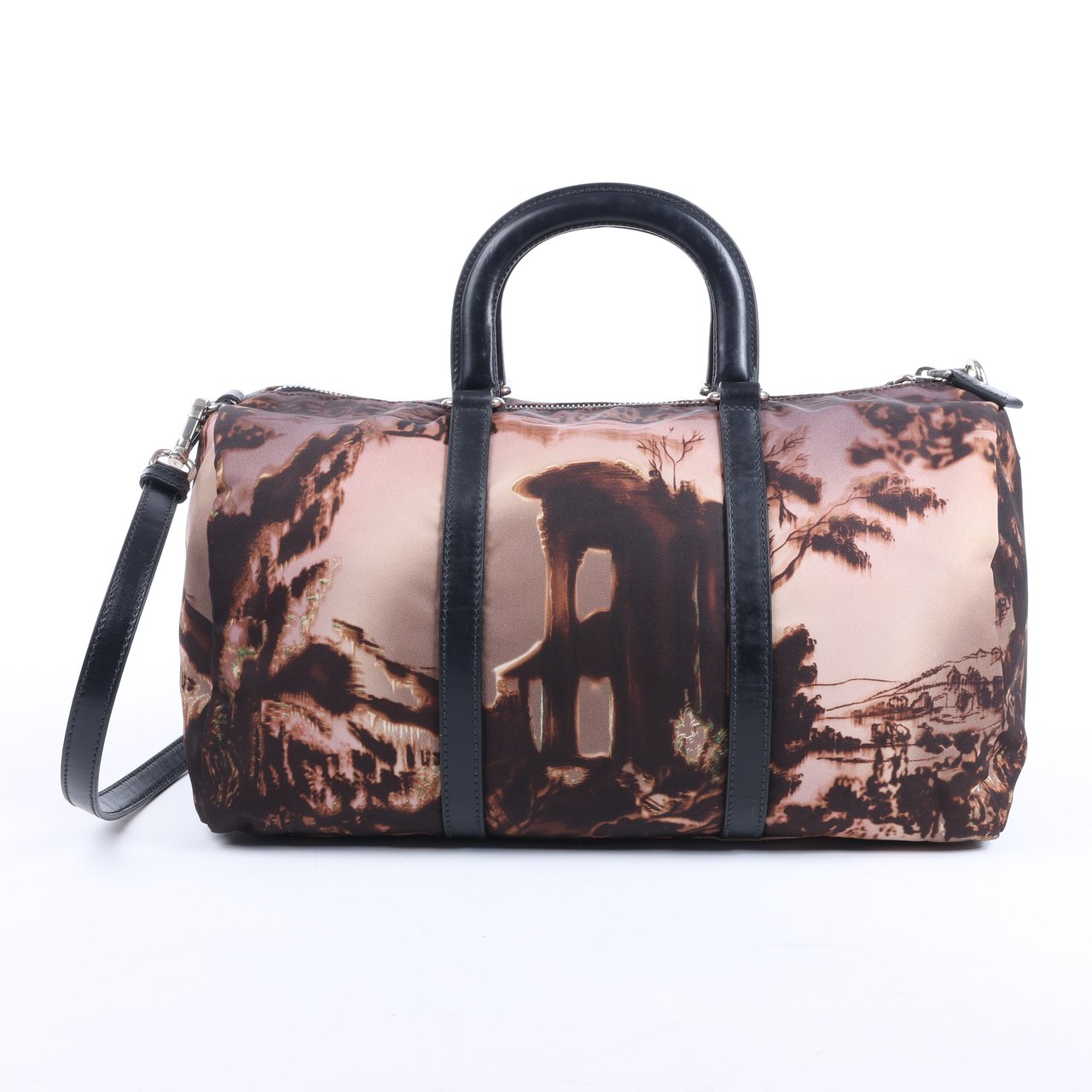 Prada Prada Tessuto Stampato Nylon & Leather 2Way Handag in Black x Purple BL0922 Divers