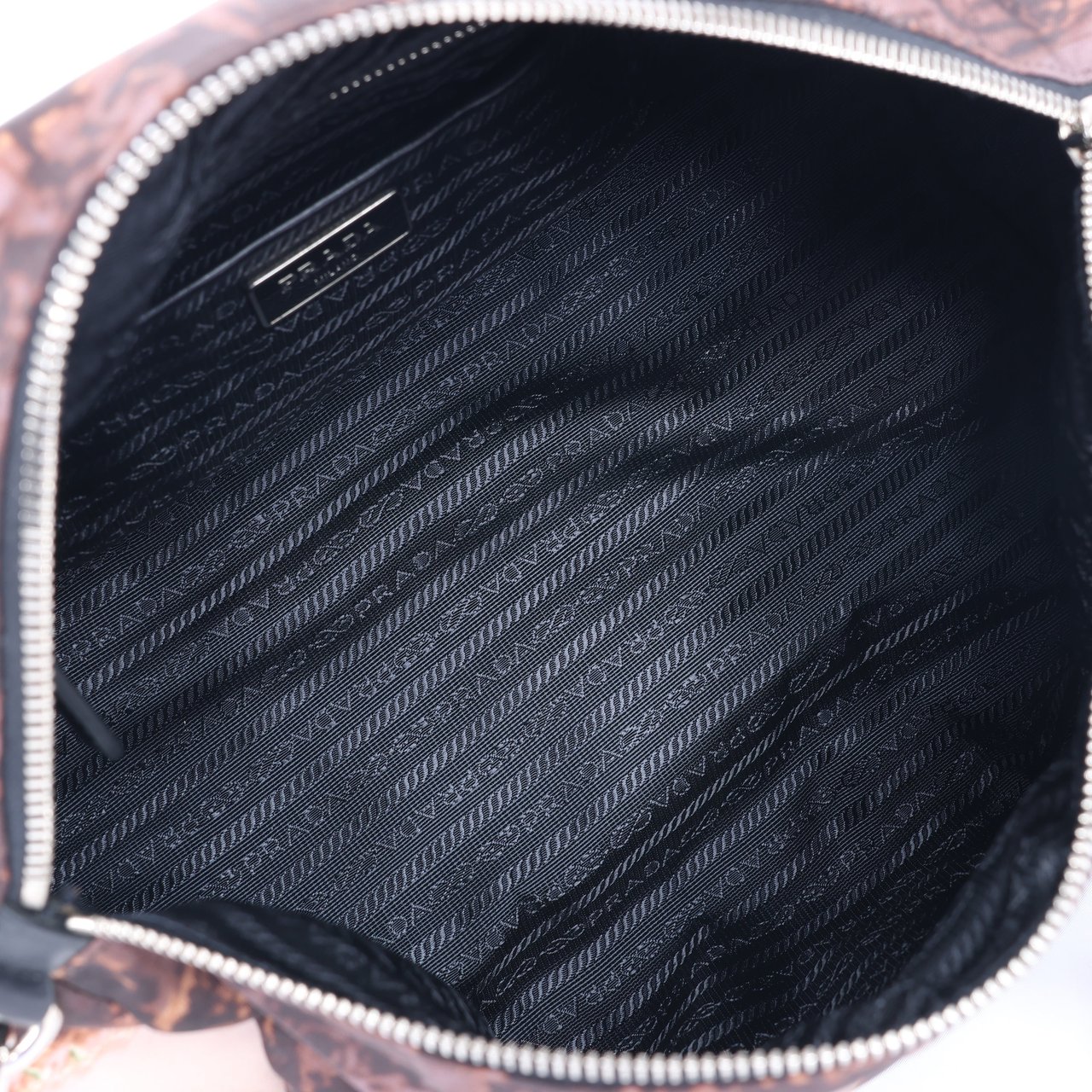 Prada Prada Tessuto Stampato Nylon & Leather 2Way Handag in Black x Purple BL0922 Divers