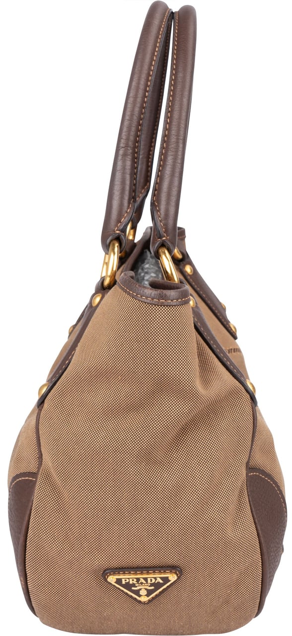 Prada Prada Logo Jacquard Triangle Tote Handbag Bruin
