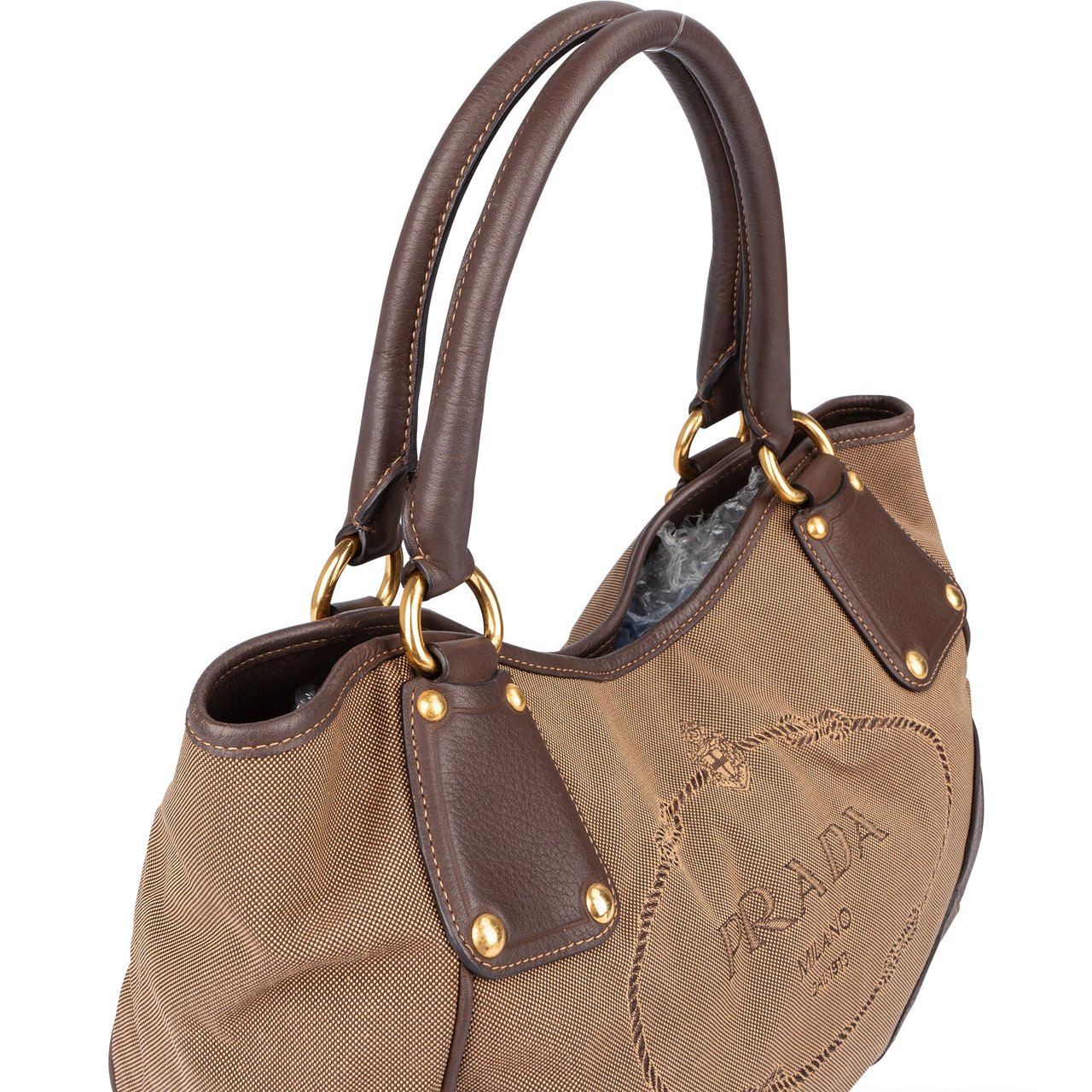 Prada Prada Logo Jacquard Triangle Tote Handbag Bruin