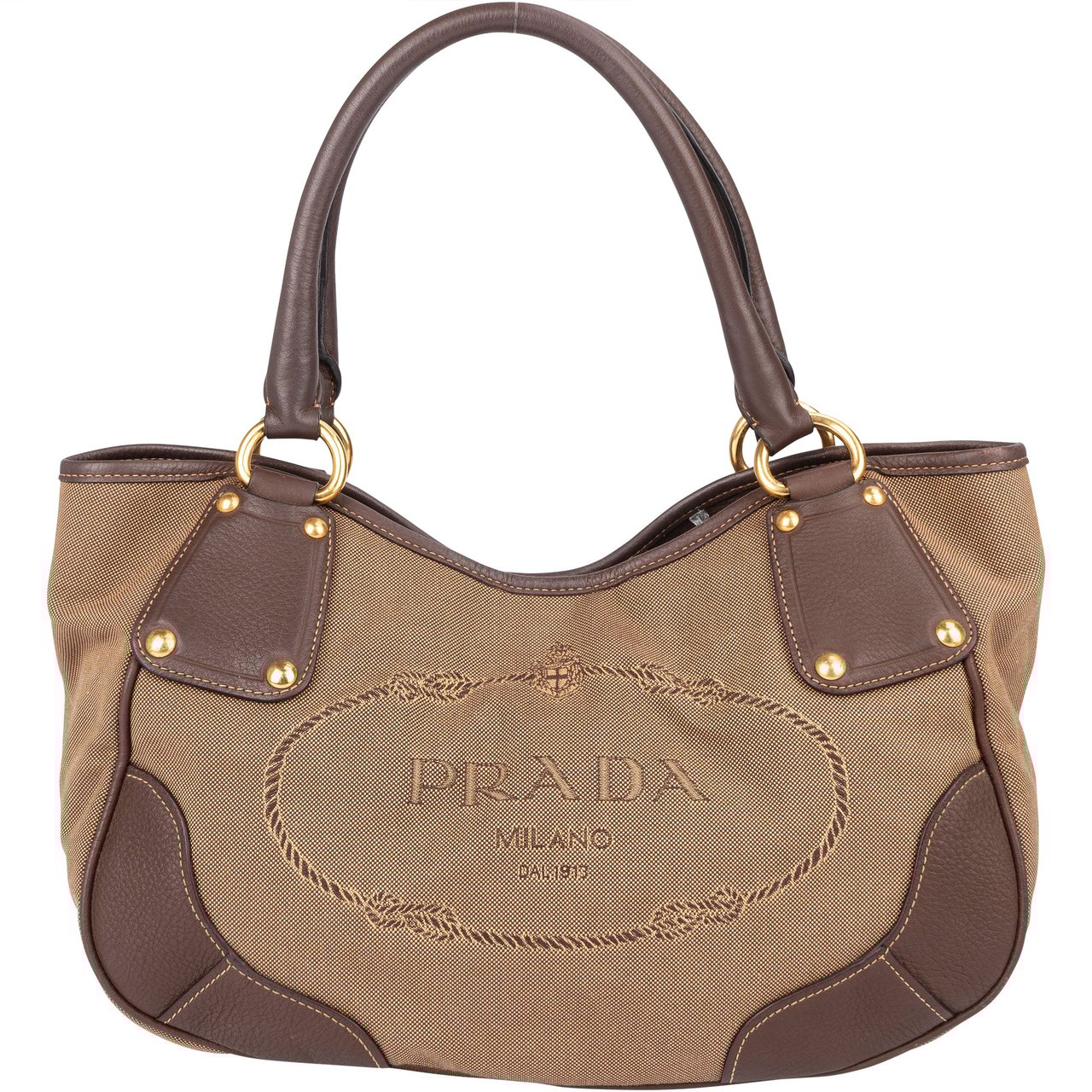 Prada Prada Logo Jacquard Triangle Tote Handbag Bruin