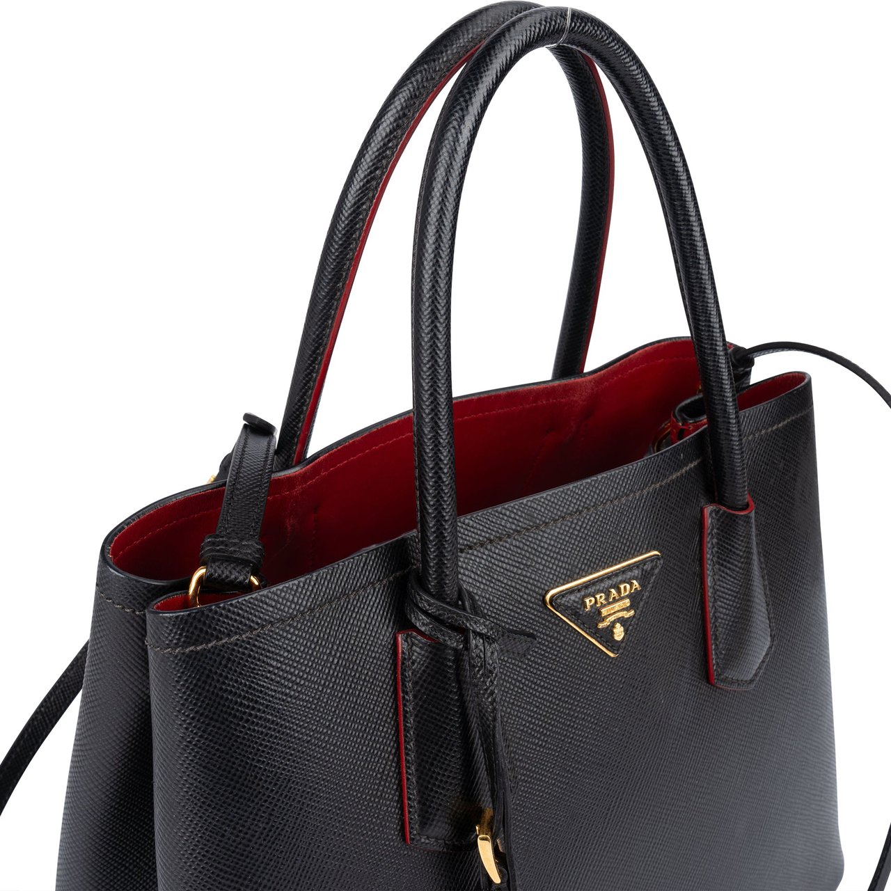 Prada Prada Saffiano Leather Double Handbag Zwart