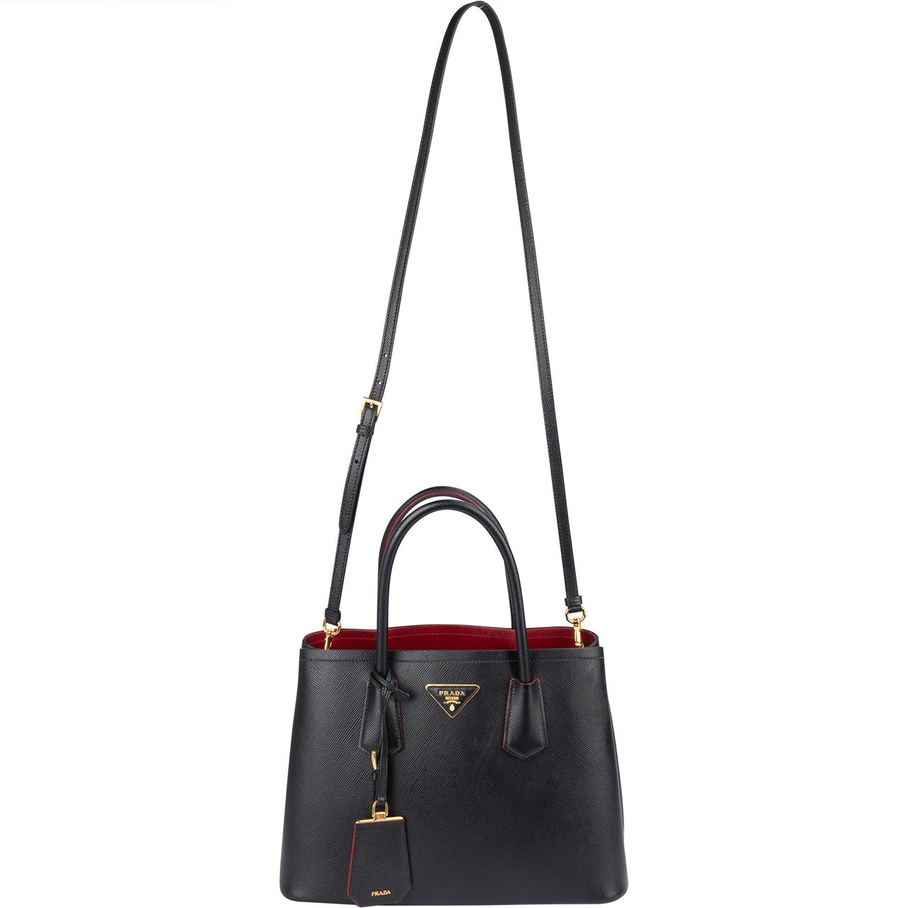 Prada Prada Saffiano Leather Double Handbag Zwart