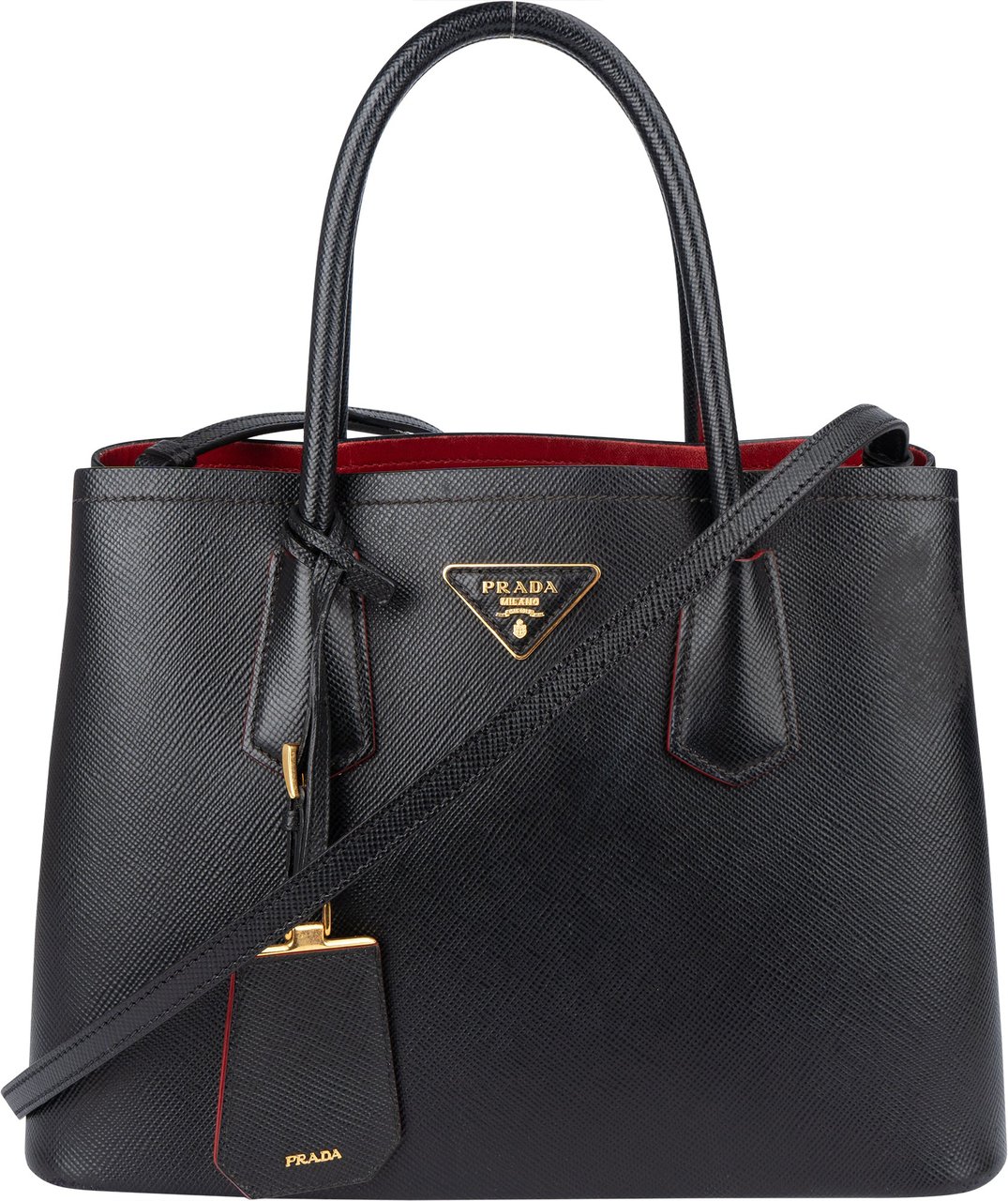 Prada Prada Saffiano Leather Double Handbag Zwart