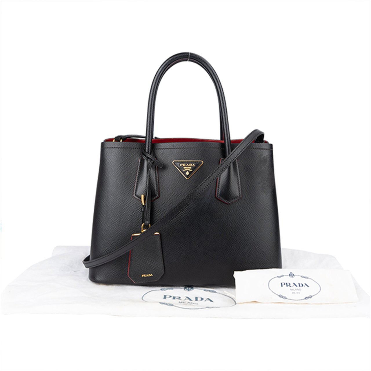 Prada Prada Saffiano Leather Double Handbag Zwart