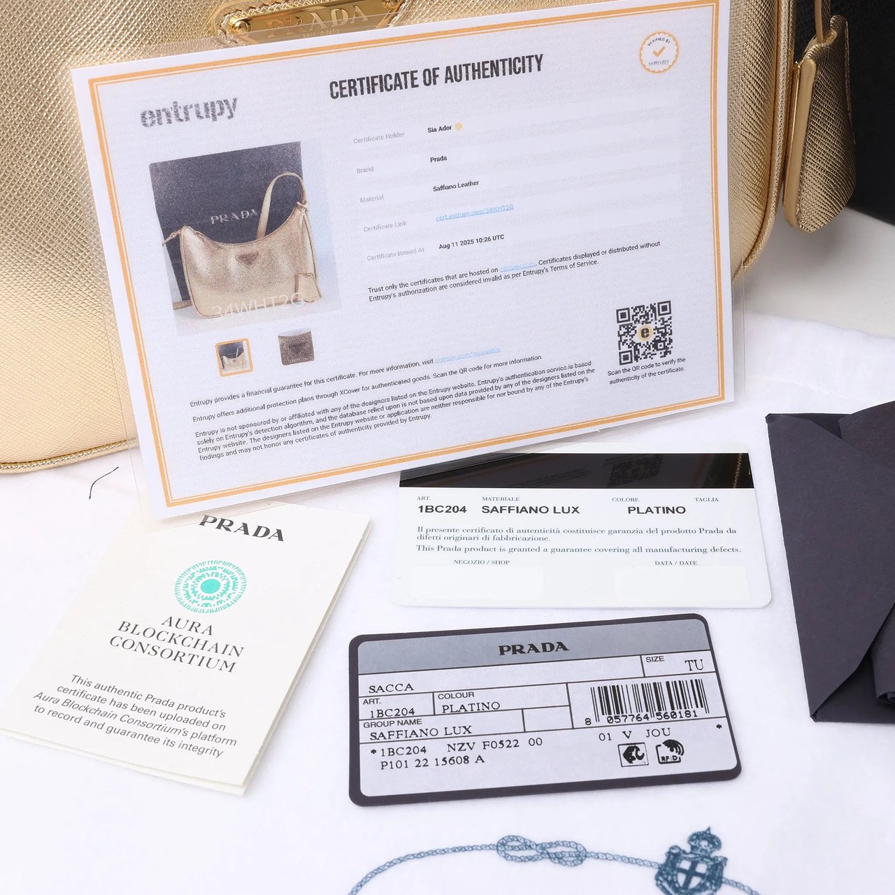 Prada Prada Saffiano Lux Mini Re-Edition Shoulder Bag Platino 1BC204 Goud