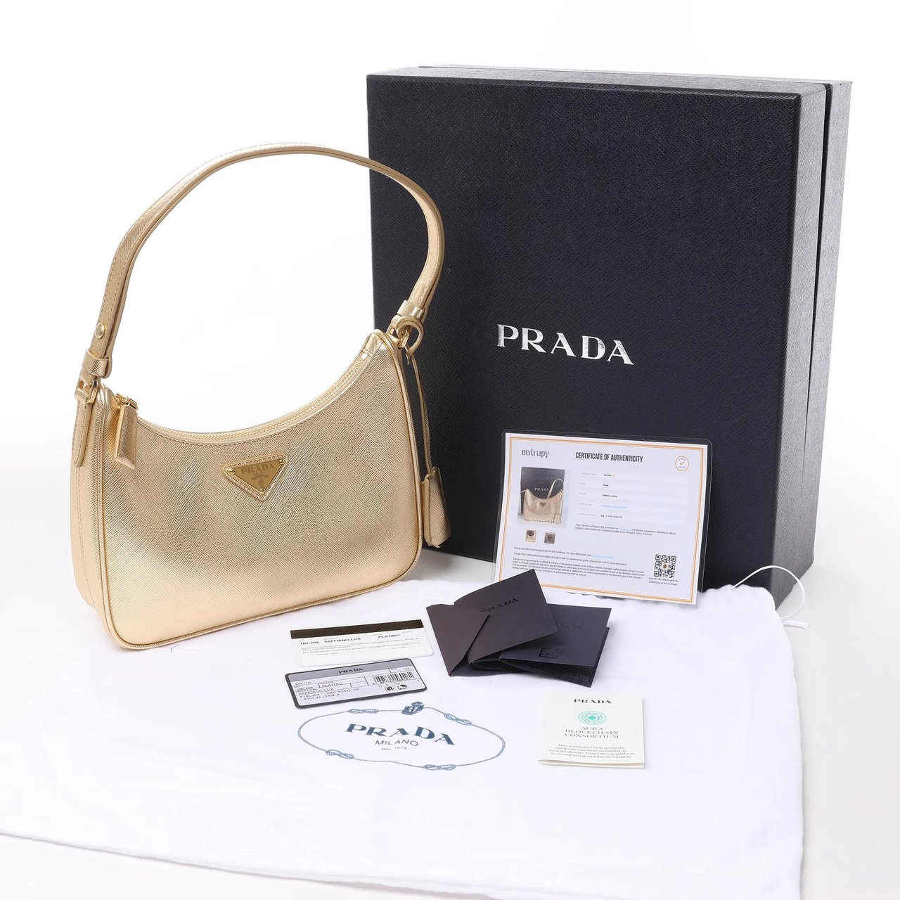 Prada Prada Saffiano Lux Mini Re-Edition Shoulder Bag Platino 1BC204 Goud