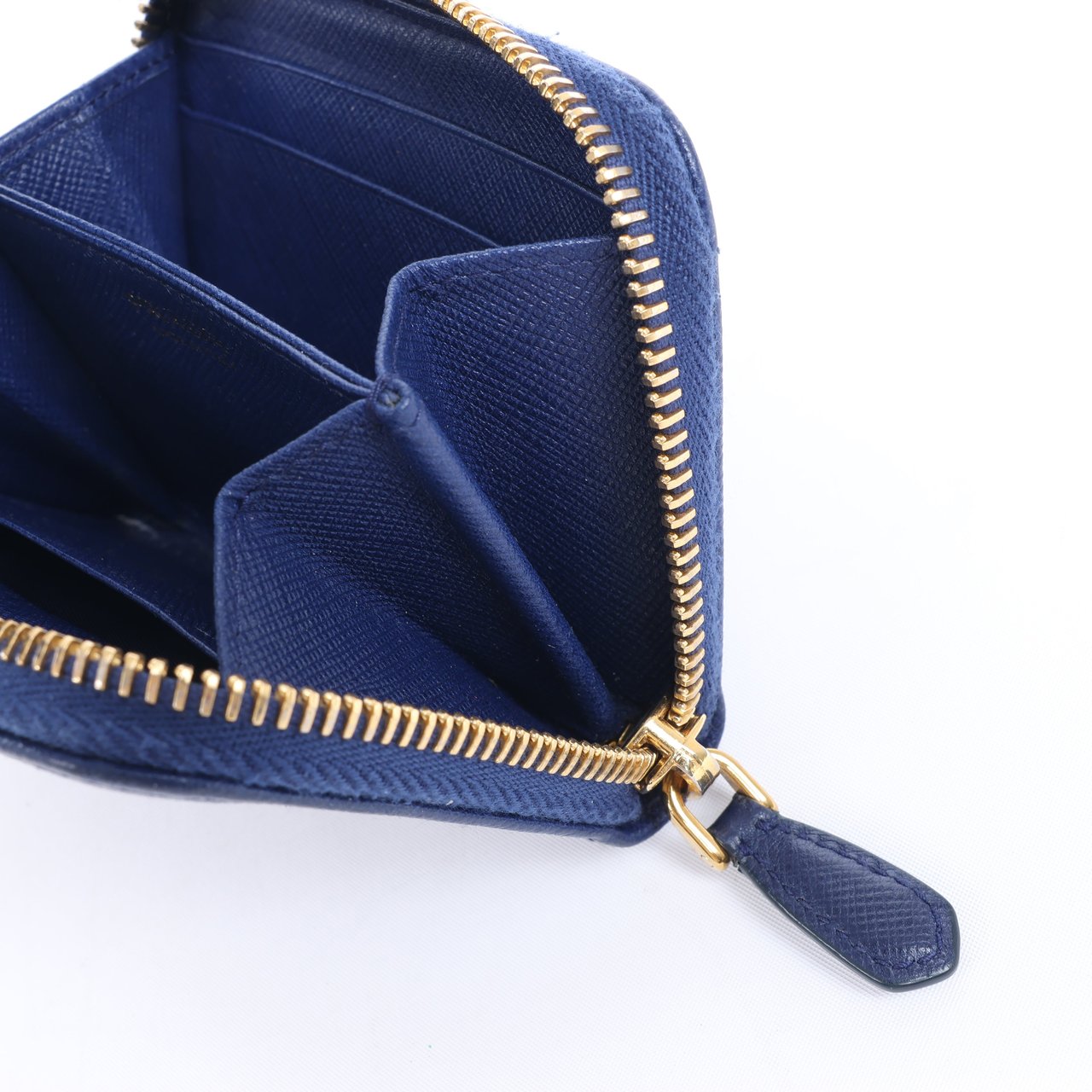 Prada Prada Saffiano Metal 1MM268 Leather Coin Wallet in Blue Blauw