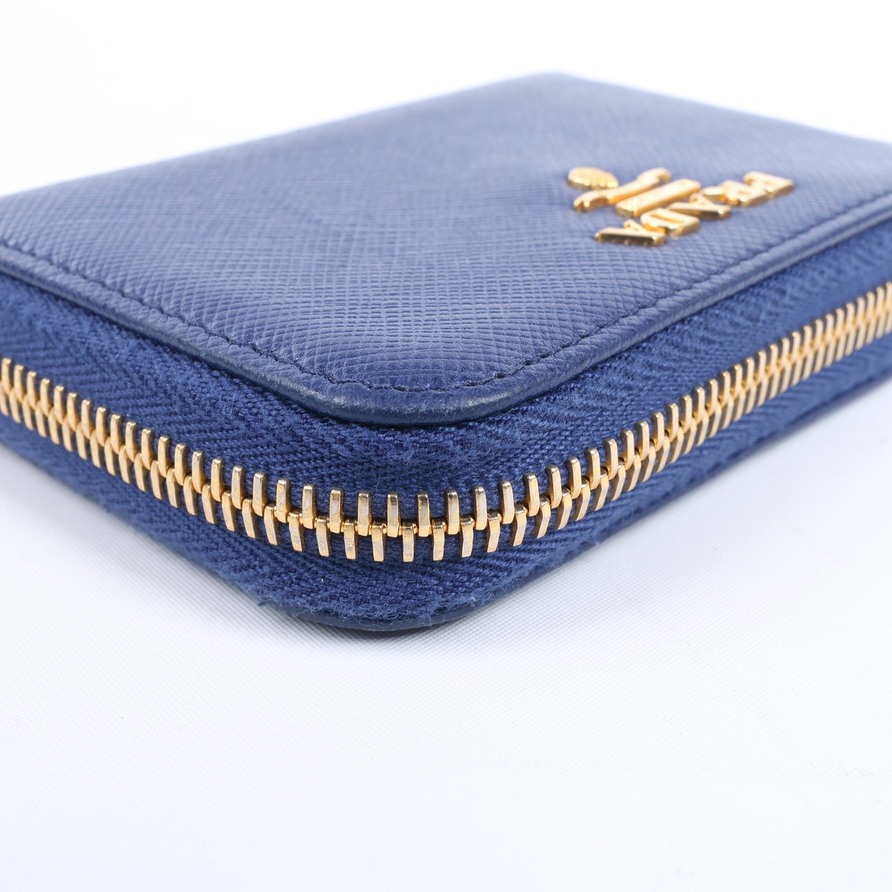 Prada Prada Saffiano Metal 1MM268 Leather Coin Wallet in Blue Blauw