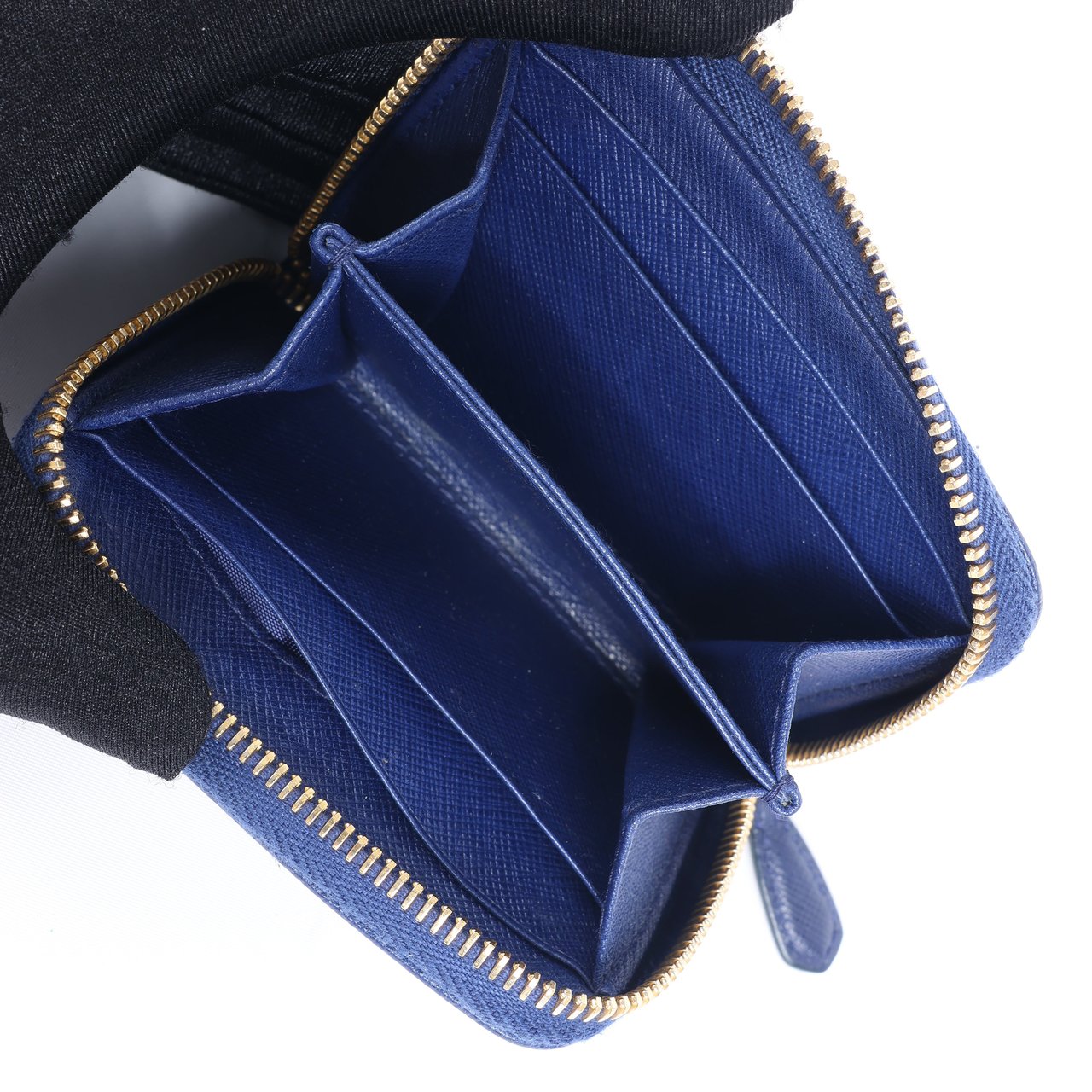 Prada Prada Saffiano Metal 1MM268 Leather Coin Wallet in Blue Blauw