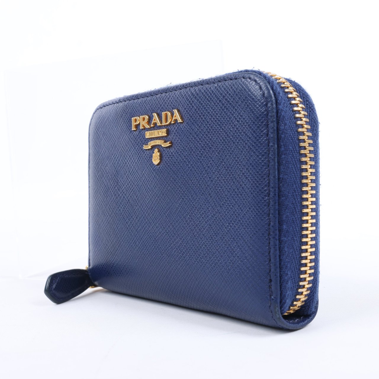 Prada Prada Saffiano Metal 1MM268 Leather Coin Wallet in Blue Blauw