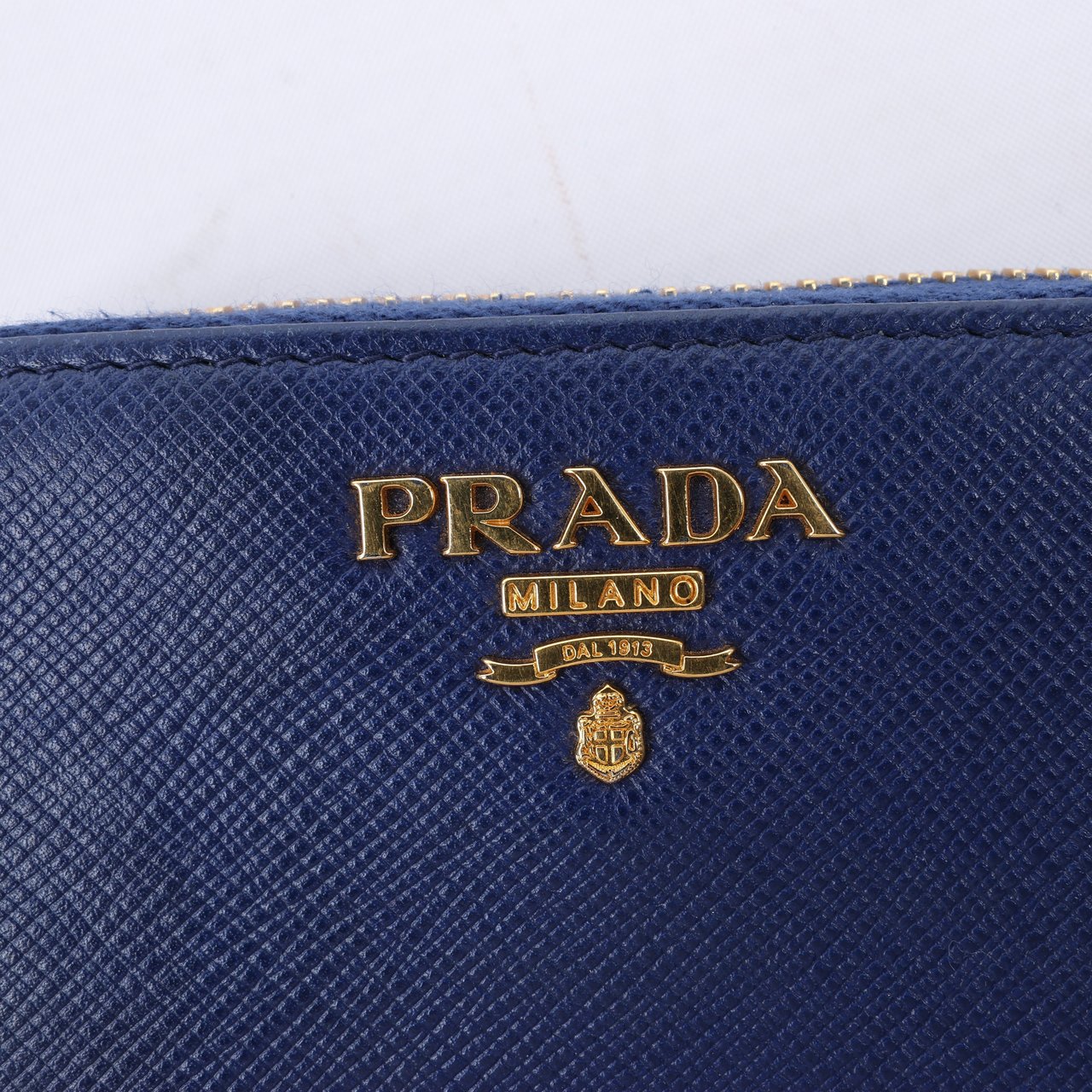 Prada Prada Saffiano Metal 1MM268 Leather Coin Wallet in Blue Blauw