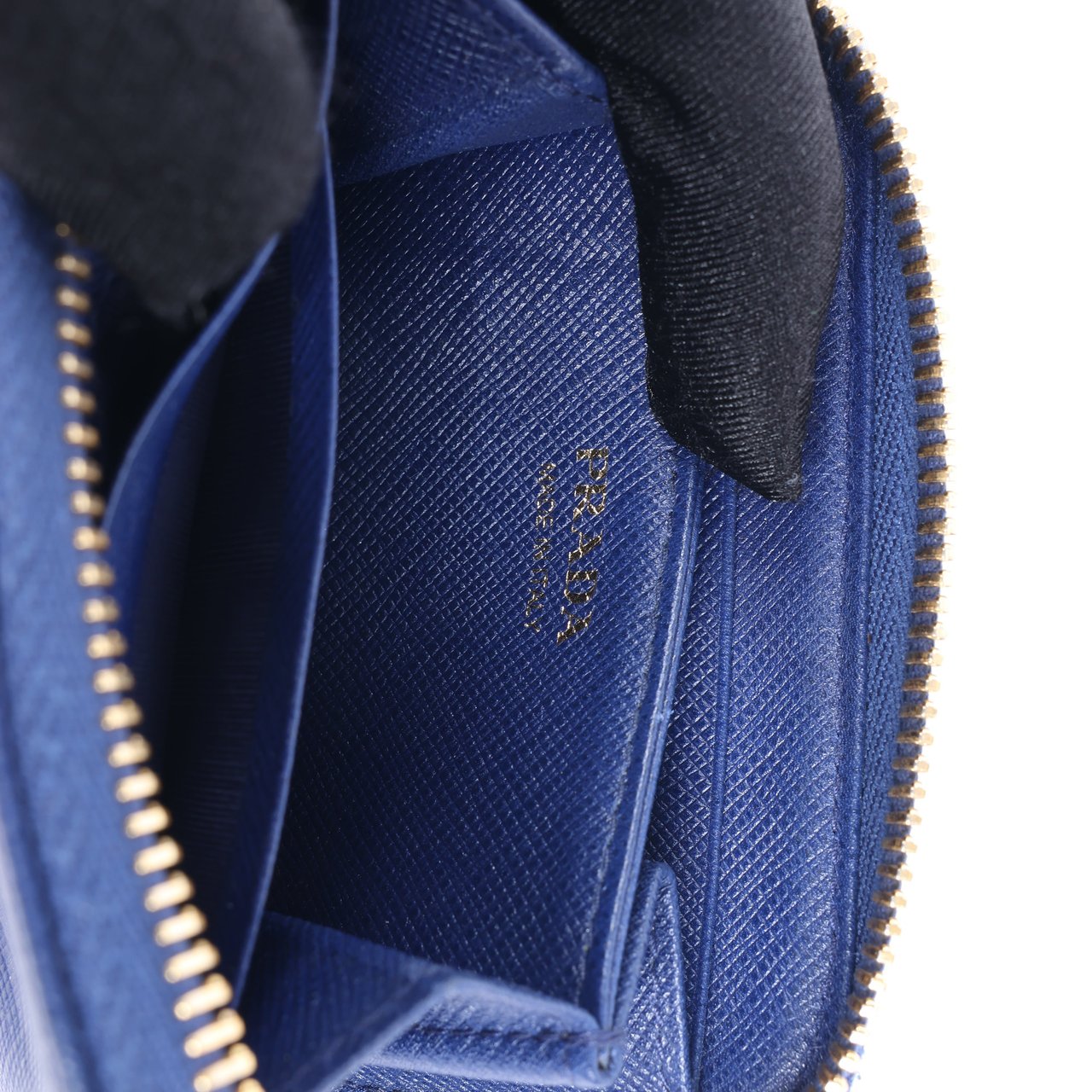 Prada Prada Saffiano Metal 1MM268 Leather Coin Wallet in Blue Blauw