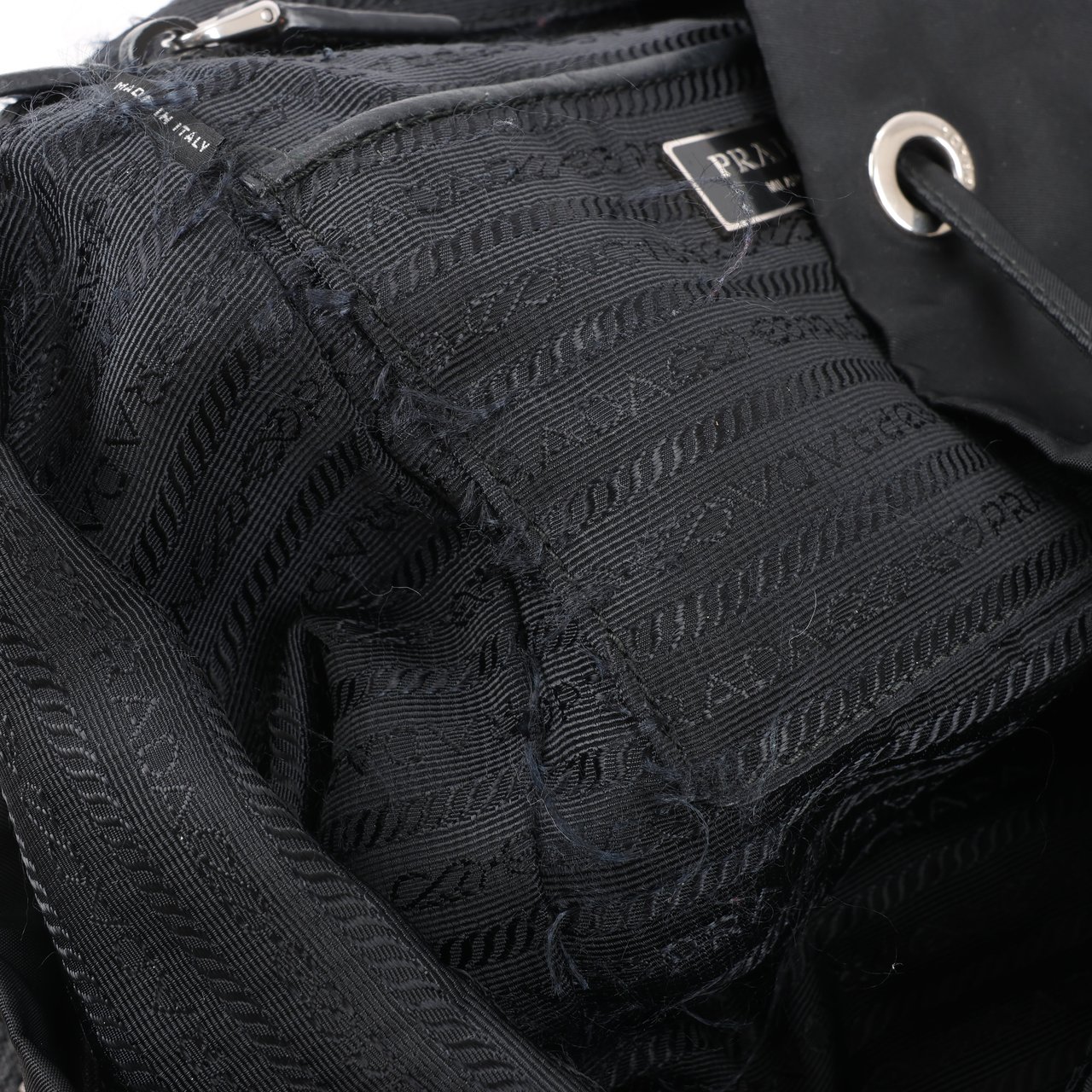 Prada Prada Tessuto Fabric x Leather Backpack in Black Zwart