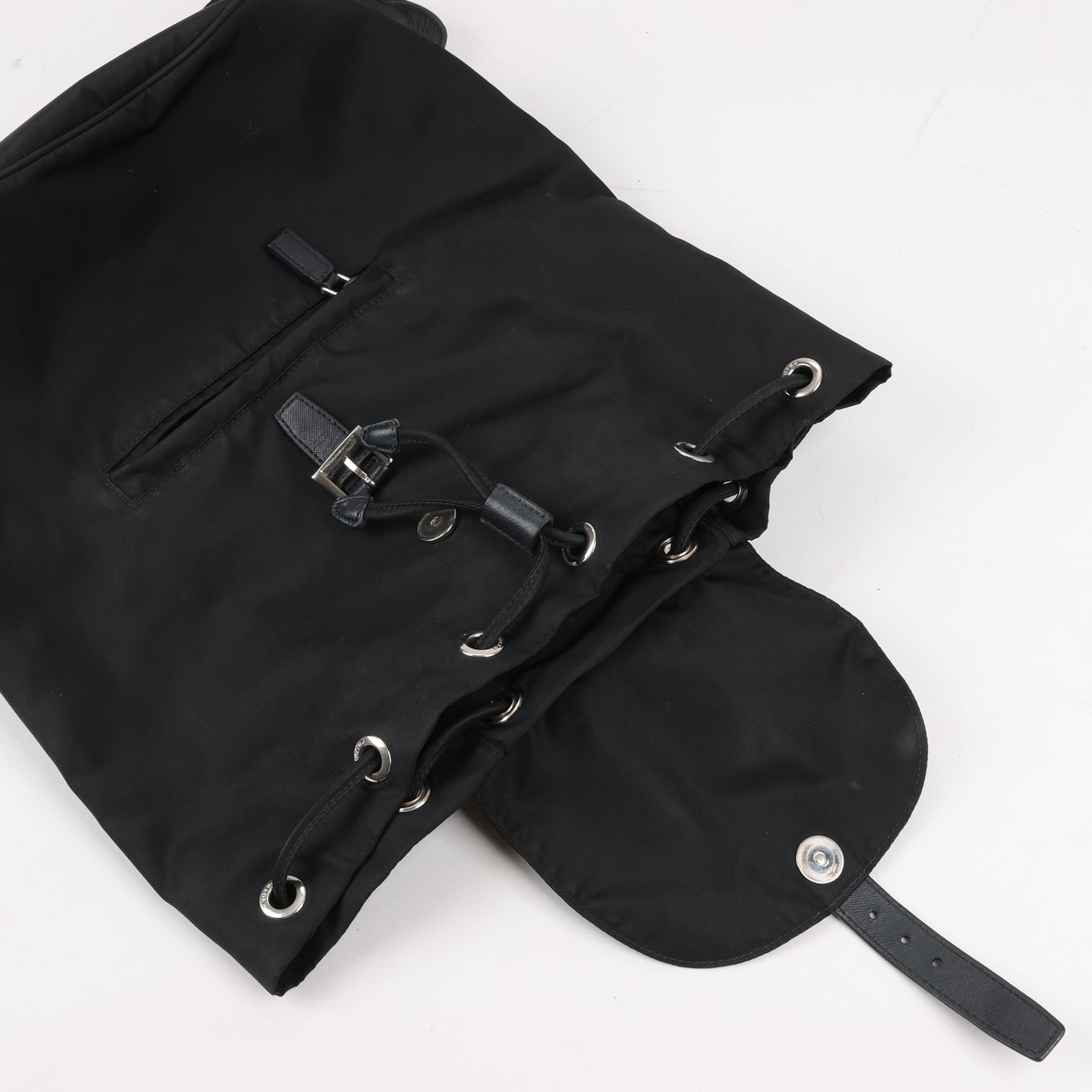 Prada Prada Tessuto Fabric x Leather Backpack in Black Zwart