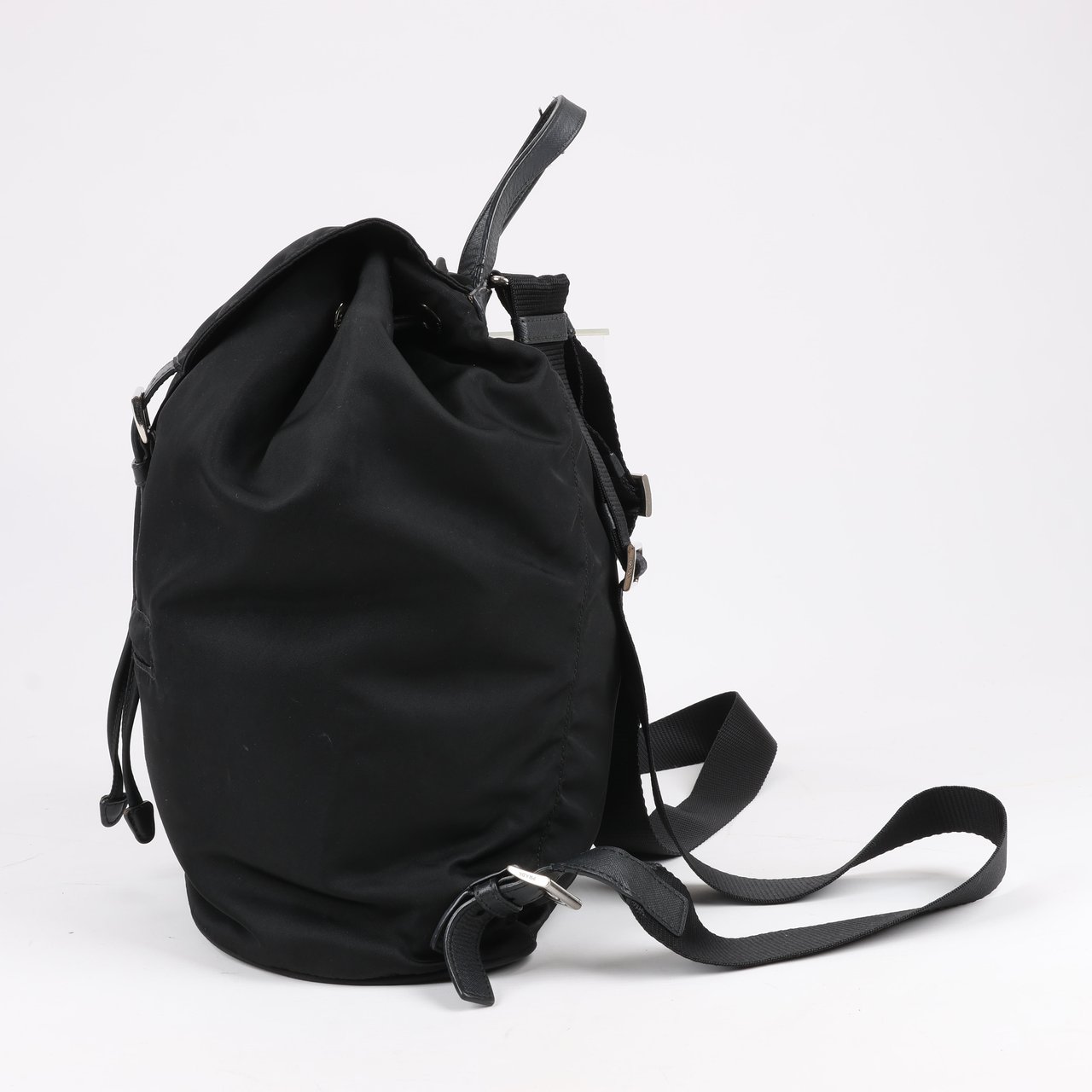 Prada Prada Tessuto Fabric x Leather Backpack in Black Zwart