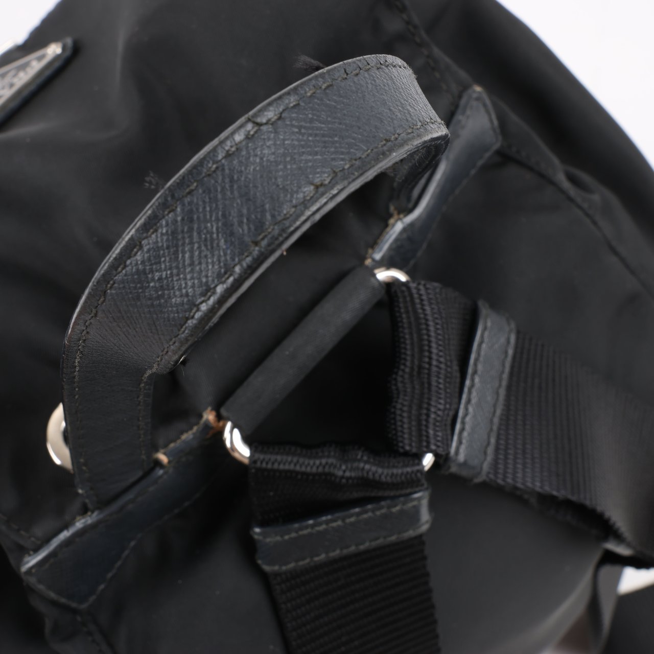 Prada Prada Tessuto Fabric x Leather Backpack in Black Zwart