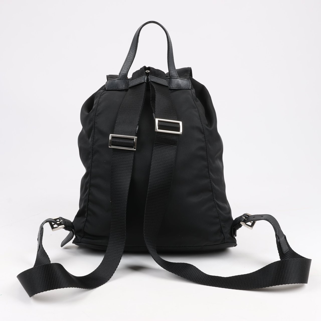 Prada Prada Tessuto Fabric x Leather Backpack in Black Zwart