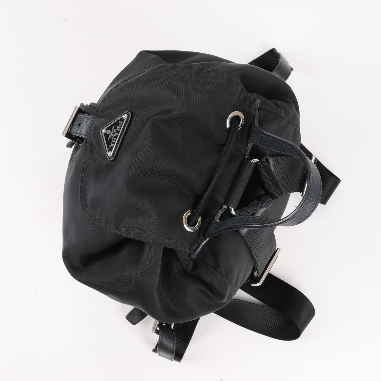 Prada Prada Tessuto Fabric x Leather Backpack in Black Zwart