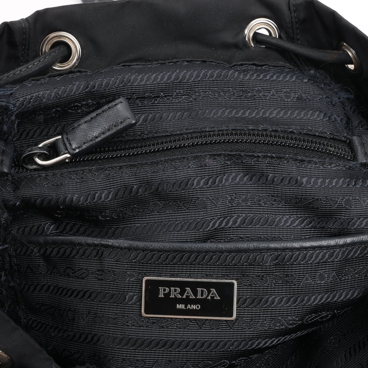 Prada Prada Tessuto Fabric x Leather Backpack in Black Zwart