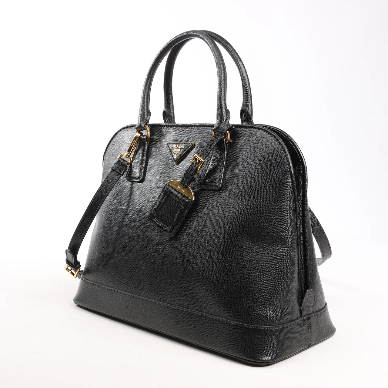 Prada Prada Promenade Saffiano Lux Leather 2Way Handbag in Black Zwart