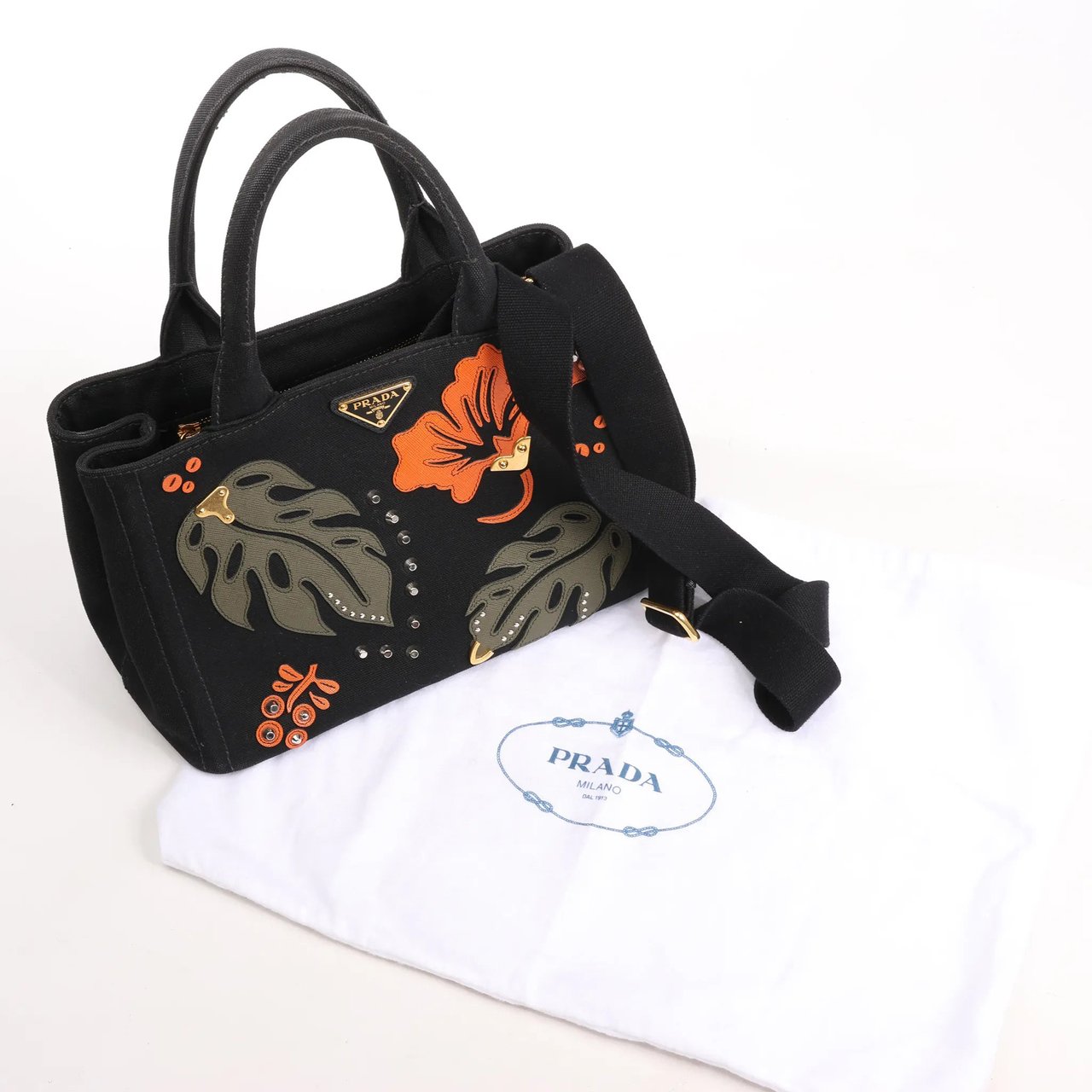 Prada Prada Canapa Hawaii 2Way Handbag in Black x Orange Divers