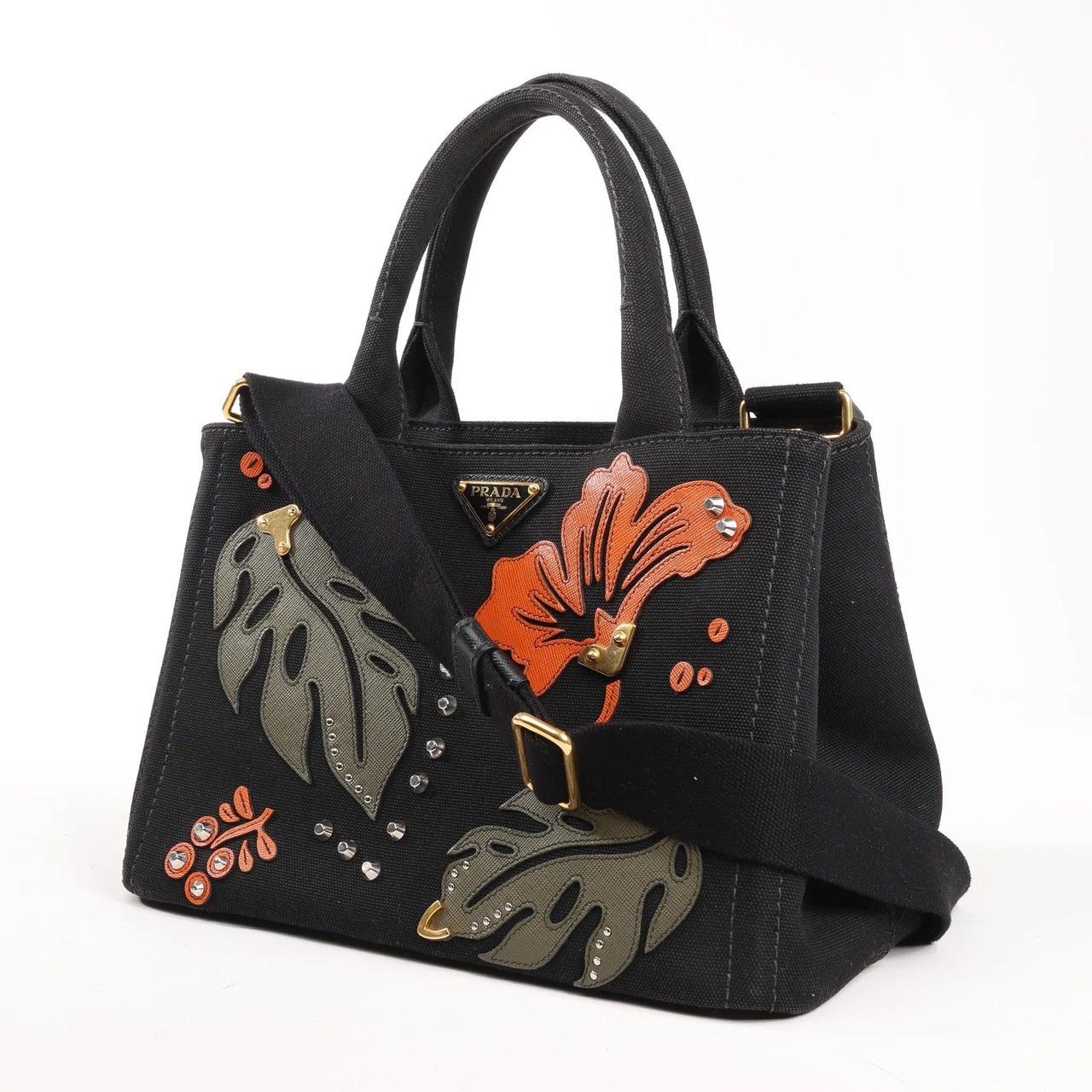 Prada Prada Canapa Hawaii 2Way Handbag in Black x Orange Divers