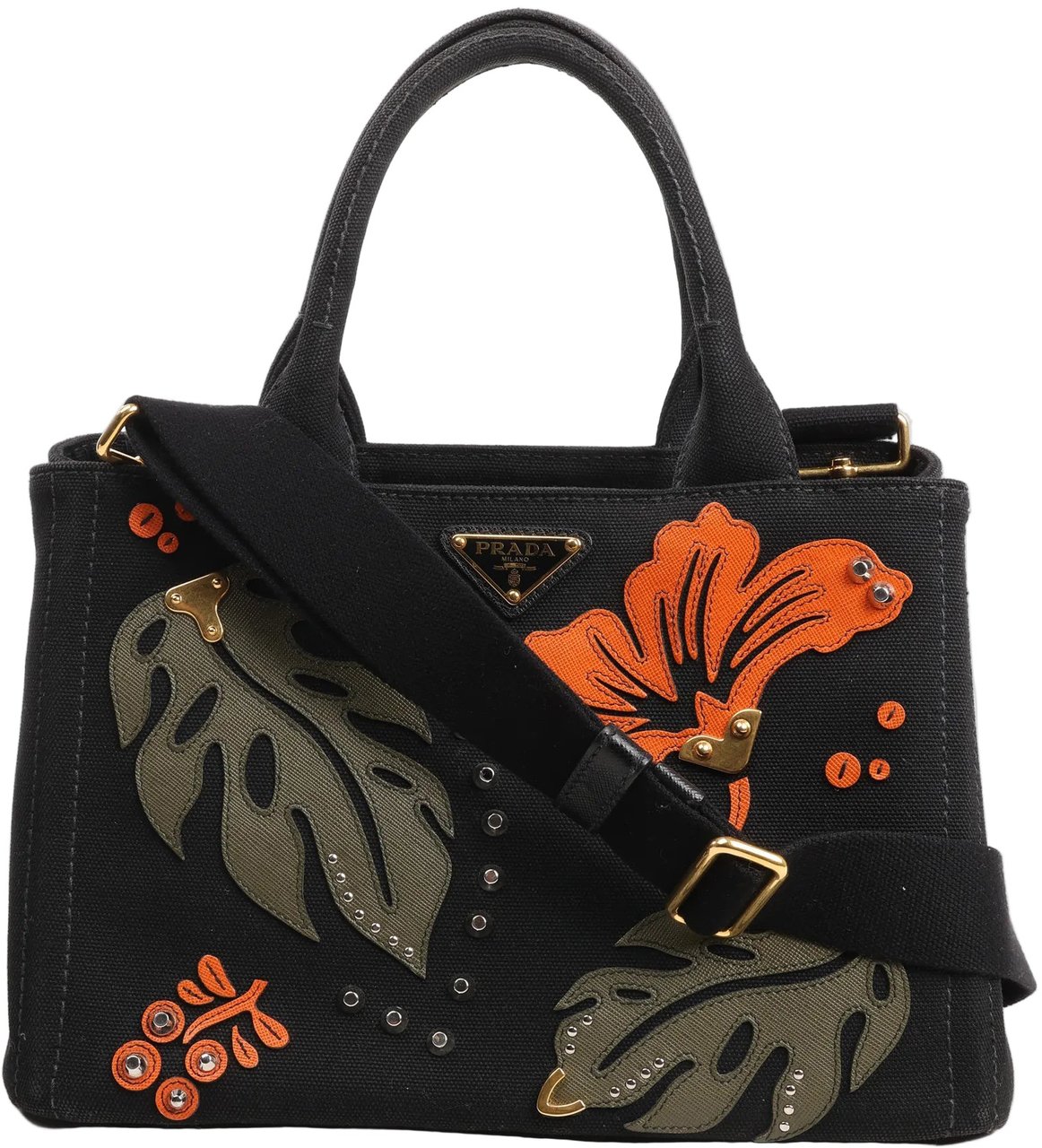 Prada Prada Canapa Hawaii 2Way Handbag in Black x Orange Divers