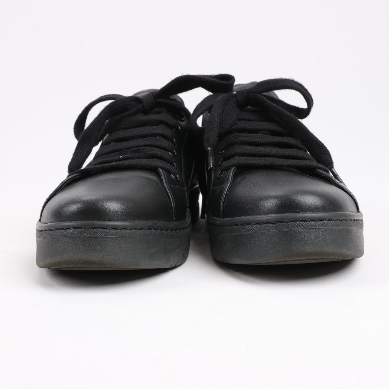 Prada PRADA Logo Leather Sneakers in Black × White 1E282N, Size 37.5 EU Zwart