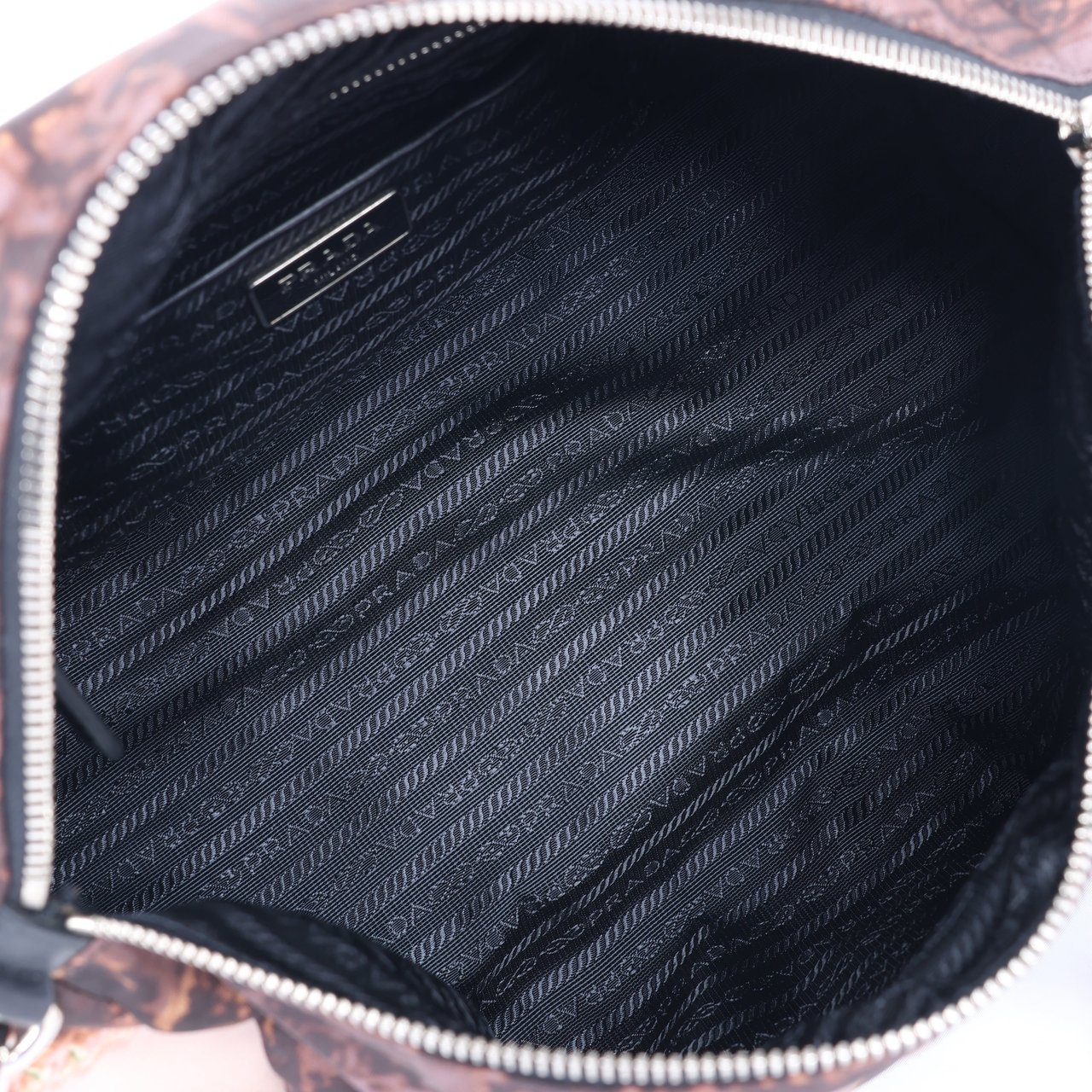 Prada Prada Tessuto Stampato Nylon & Leather 2Way Handag in Black x Purple BL0922 Divers