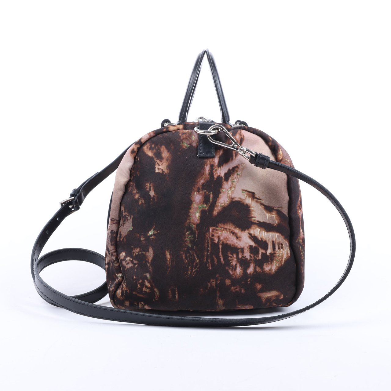 Prada Prada Tessuto Stampato Nylon & Leather 2Way Handag in Black x Purple BL0922 Divers