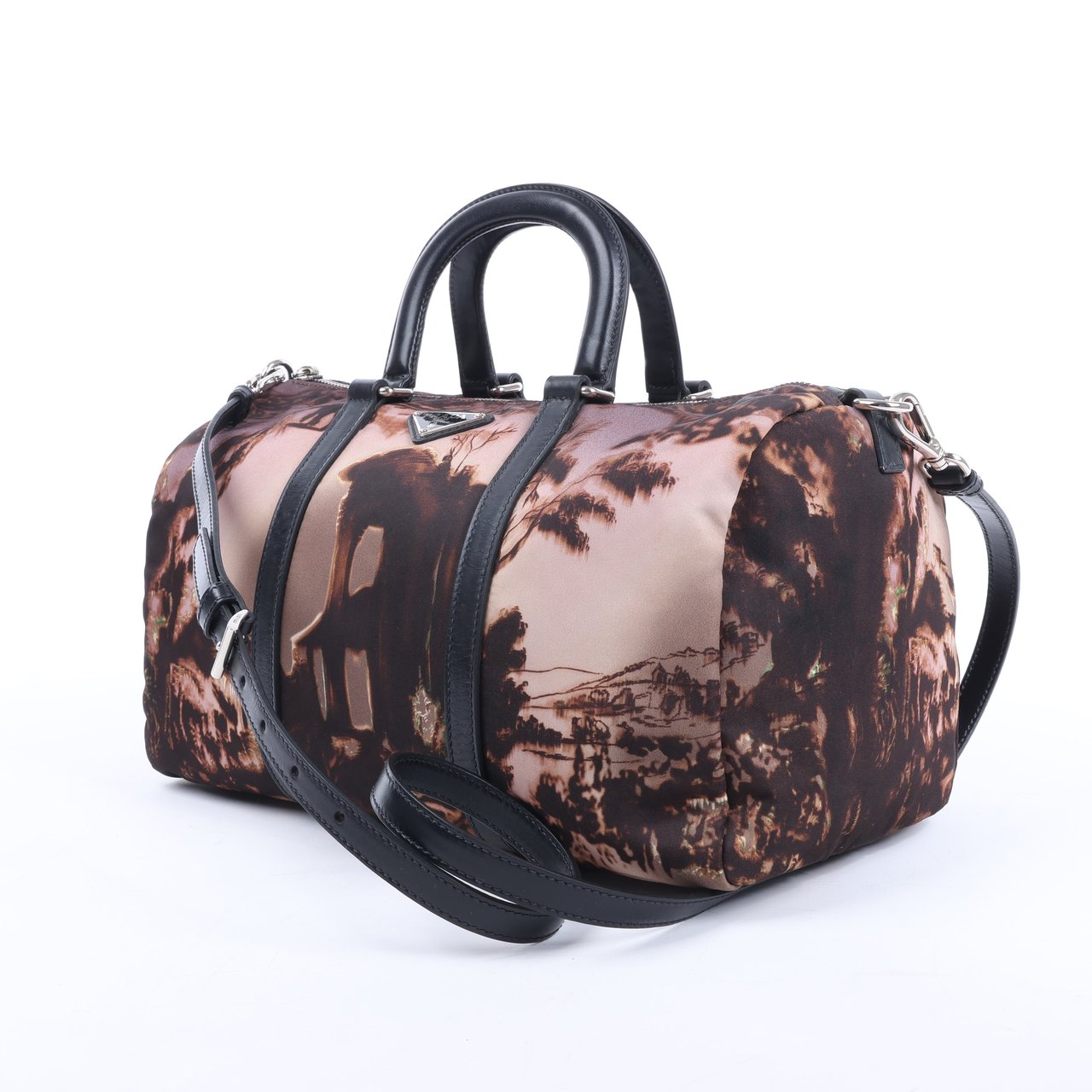 Prada Prada Tessuto Stampato Nylon & Leather 2Way Handag in Black x Purple BL0922 Divers