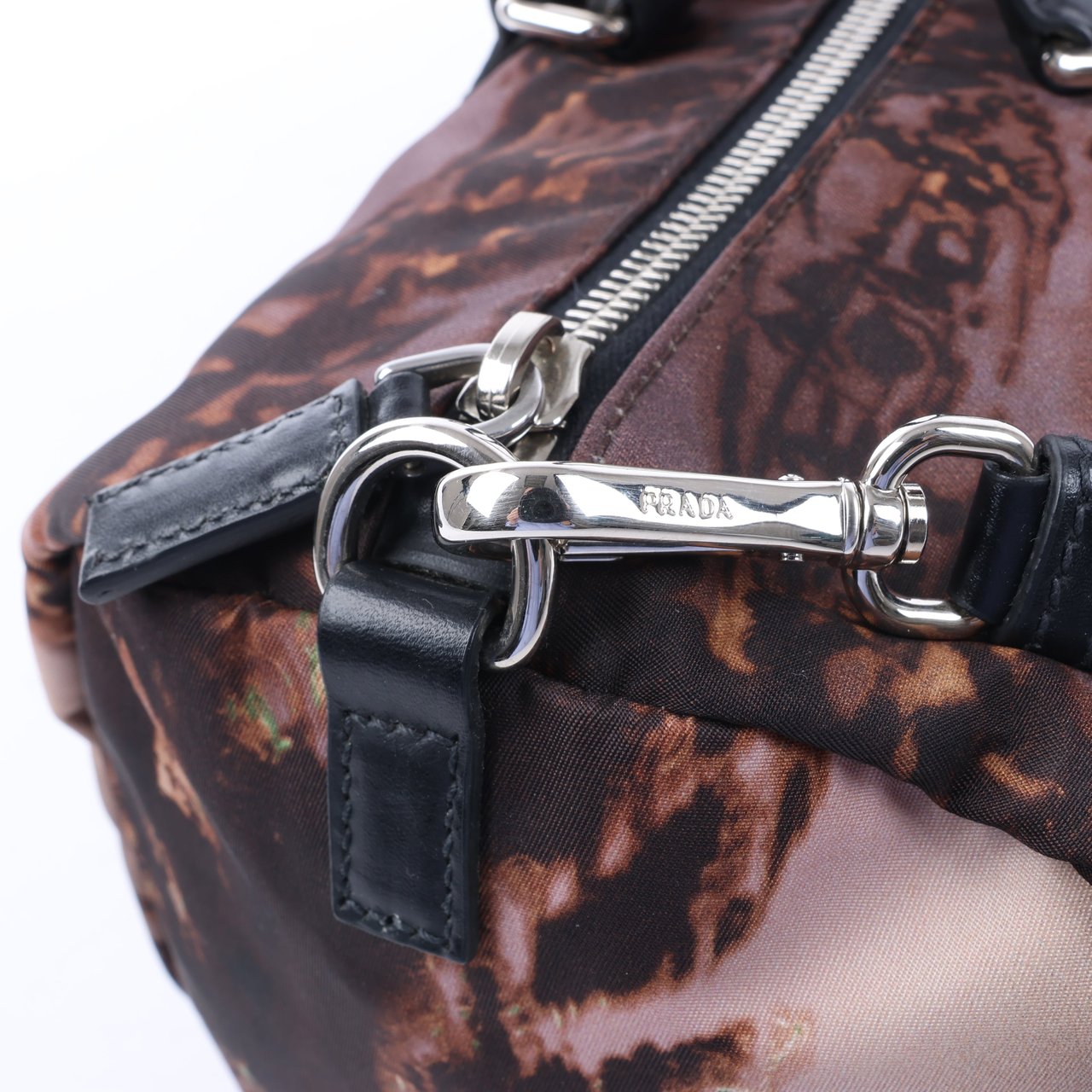 Prada Prada Tessuto Stampato Nylon & Leather 2Way Handag in Black x Purple BL0922 Divers