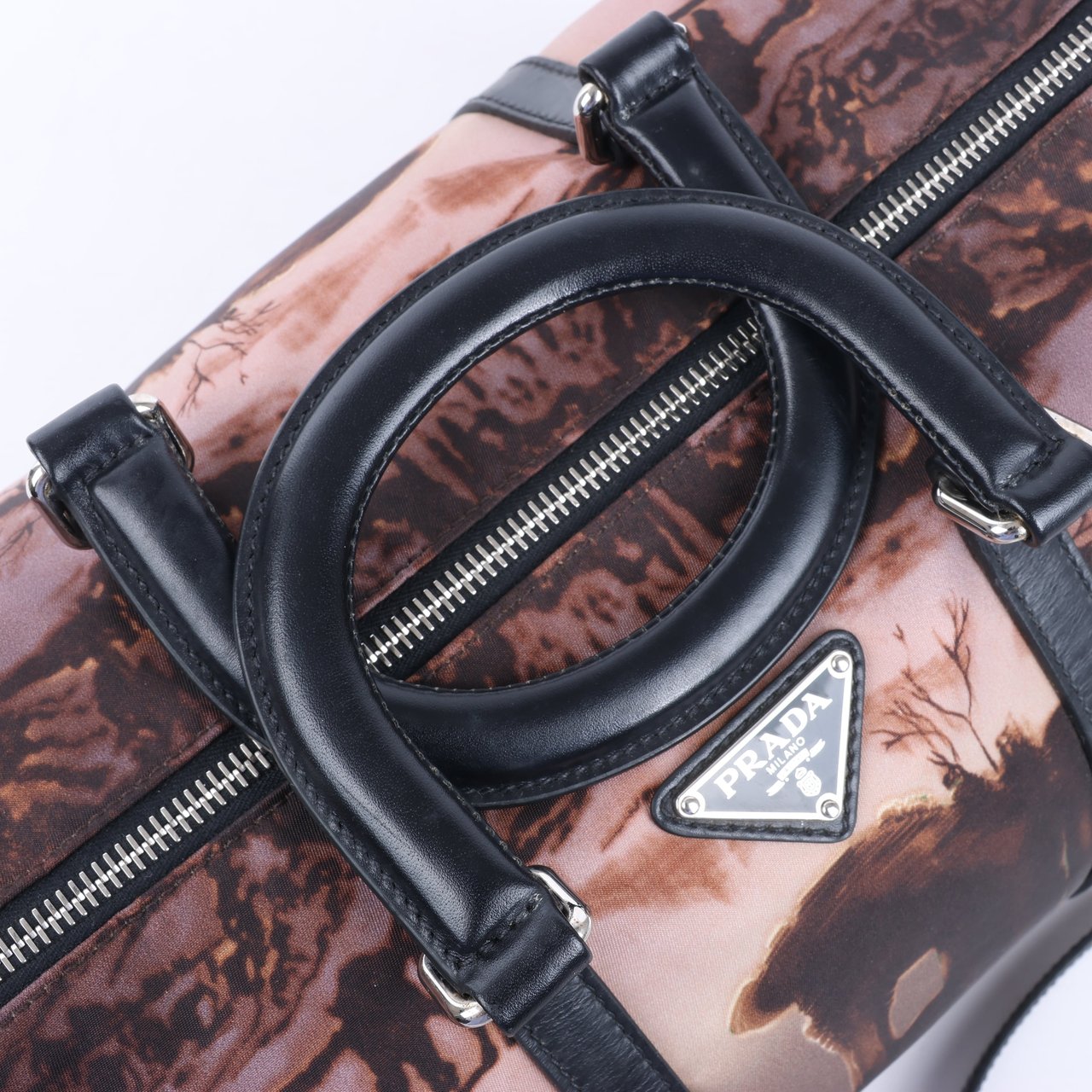 Prada Prada Tessuto Stampato Nylon & Leather 2Way Handag in Black x Purple BL0922 Divers