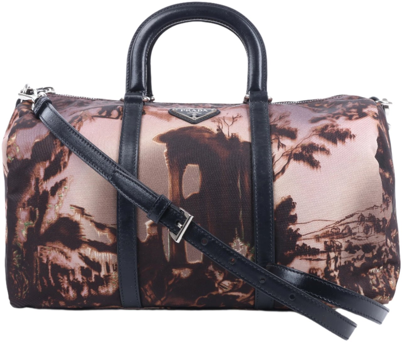 Prada Prada Tessuto Stampato Nylon & Leather 2Way Handag in Black x Purple BL0922 Divers