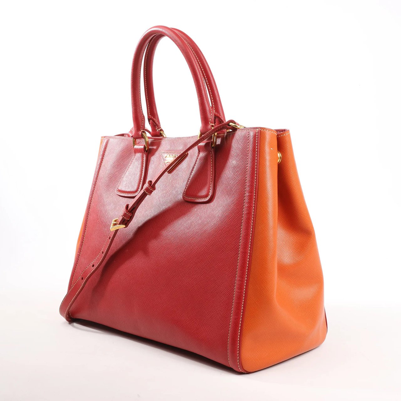 Prada Prada Galleria Saffiano Lux Leather 2Way Handbag in Red x Orange Oranje