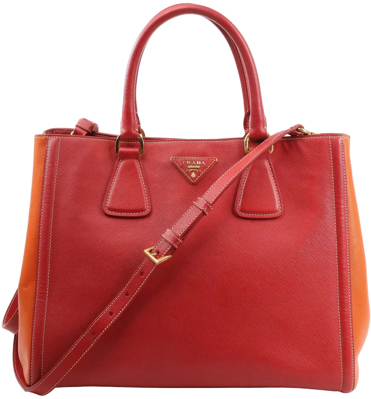 Prada Prada Galleria Saffiano Lux Leather 2Way Handbag in Red x Orange Oranje