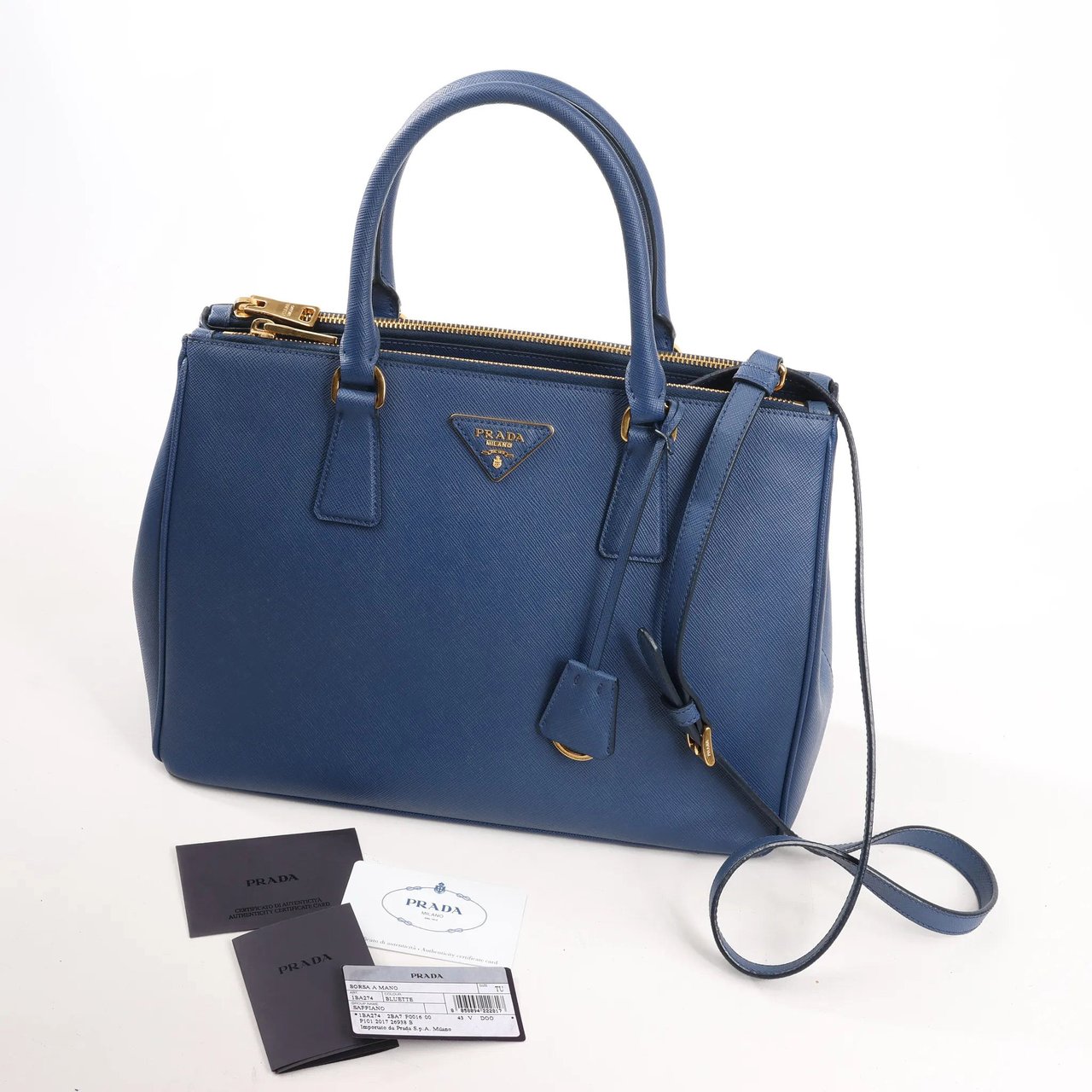 Prada Prada Galleria Saffiano Lux Leather 2Way Handbag in Navy Blue 1BA274 Navy
