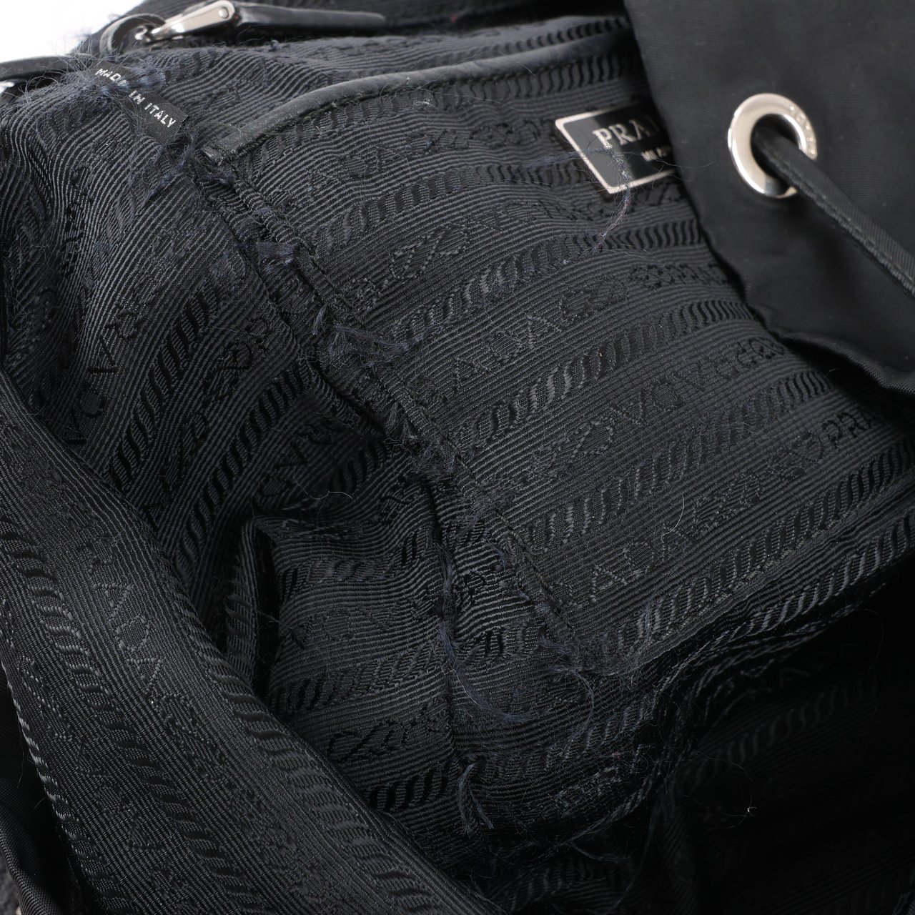 Prada Prada Tessuto Fabric x Leather Backpack in Black Zwart