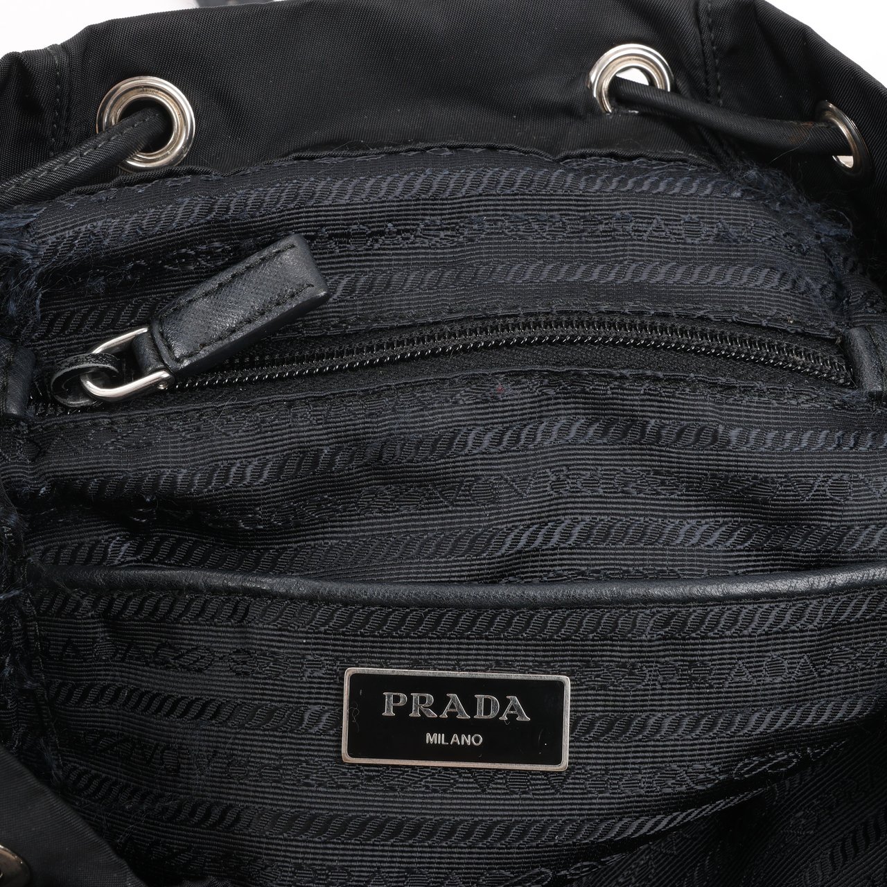 Prada Prada Tessuto Fabric x Leather Backpack in Black Zwart