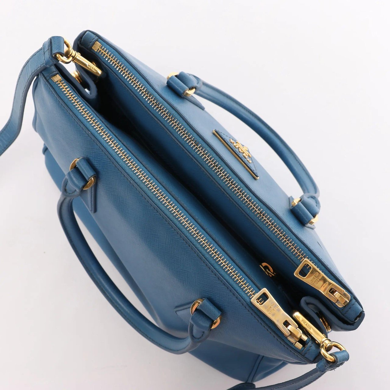 Prada Prada Galleria Saffiano Lux Leather 2Way Handbag in Blue Blauw