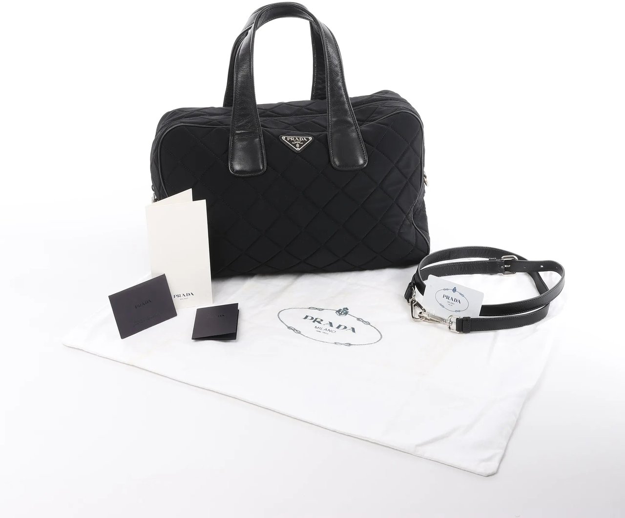Prada Prada Tessuto Impuntu Nylon x Leather 2Way Handbag in Black BL0722 Zwart