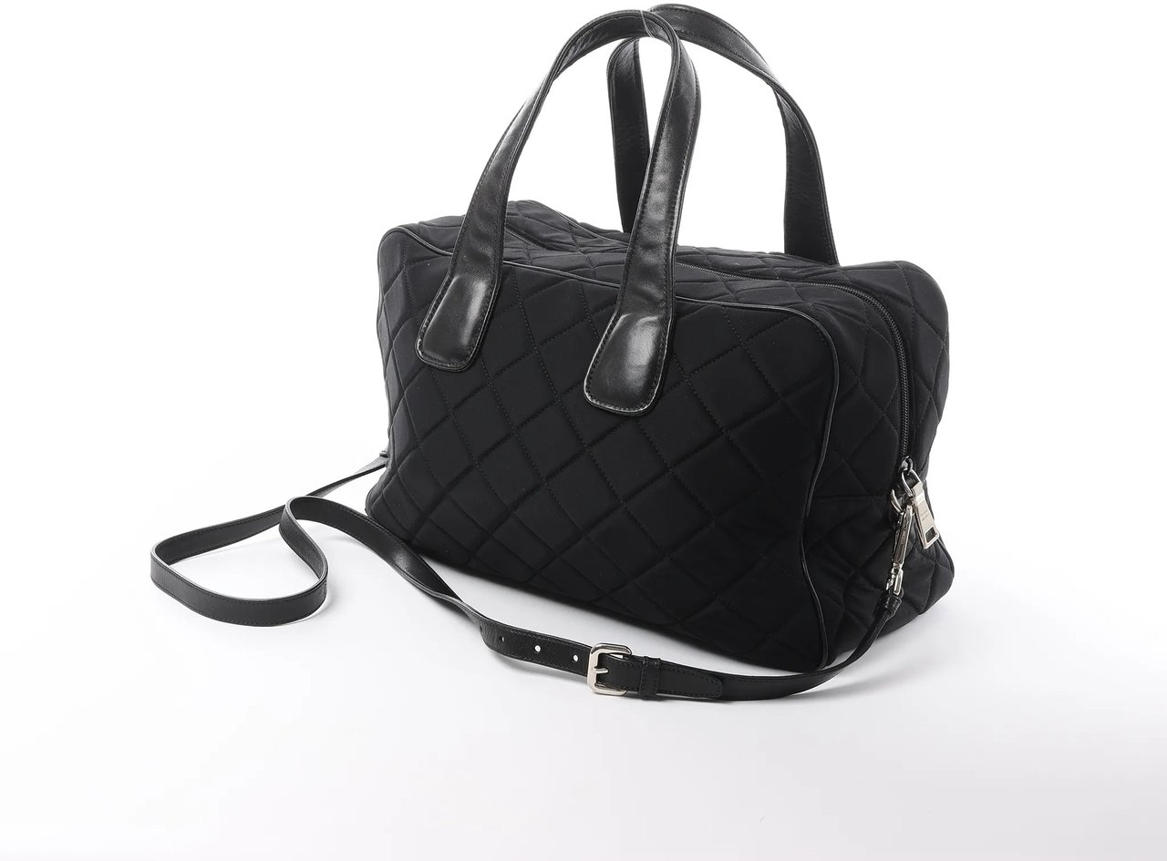 Prada Prada Tessuto Impuntu Nylon x Leather 2Way Handbag in Black BL0722 Zwart