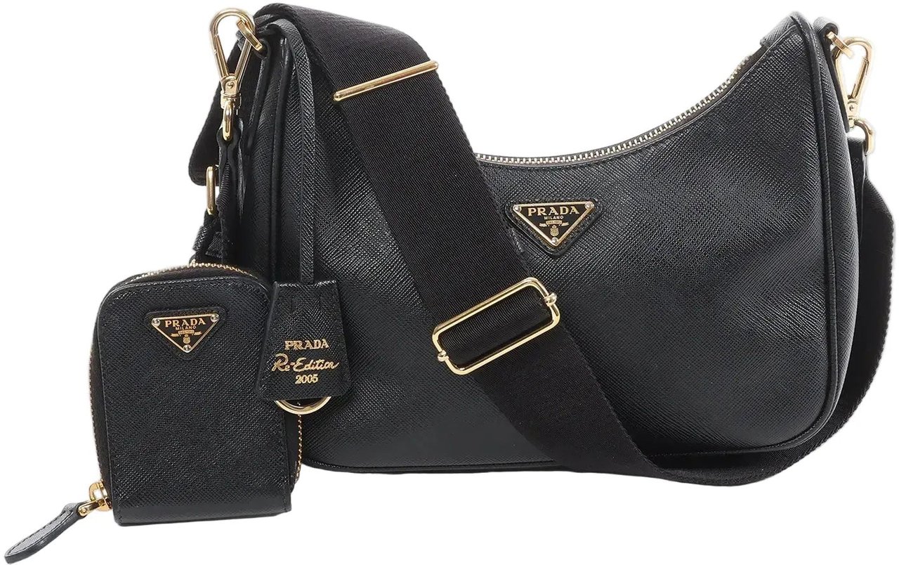 Prada Re-Edition 2005 Leather Crossbody Bag in Black Zwart
