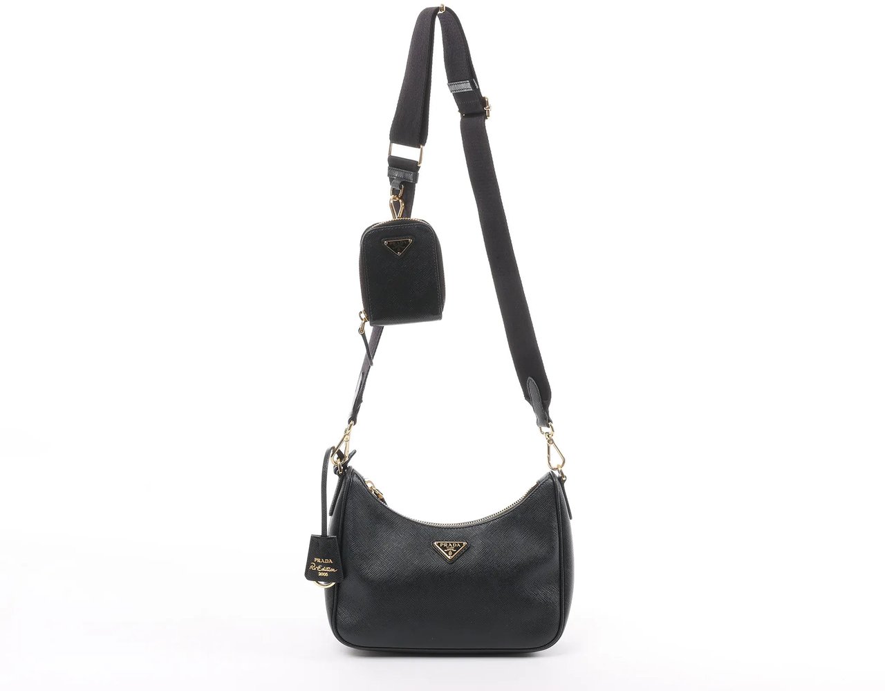Prada Re-Edition 2005 Leather Crossbody Bag in Black Zwart
