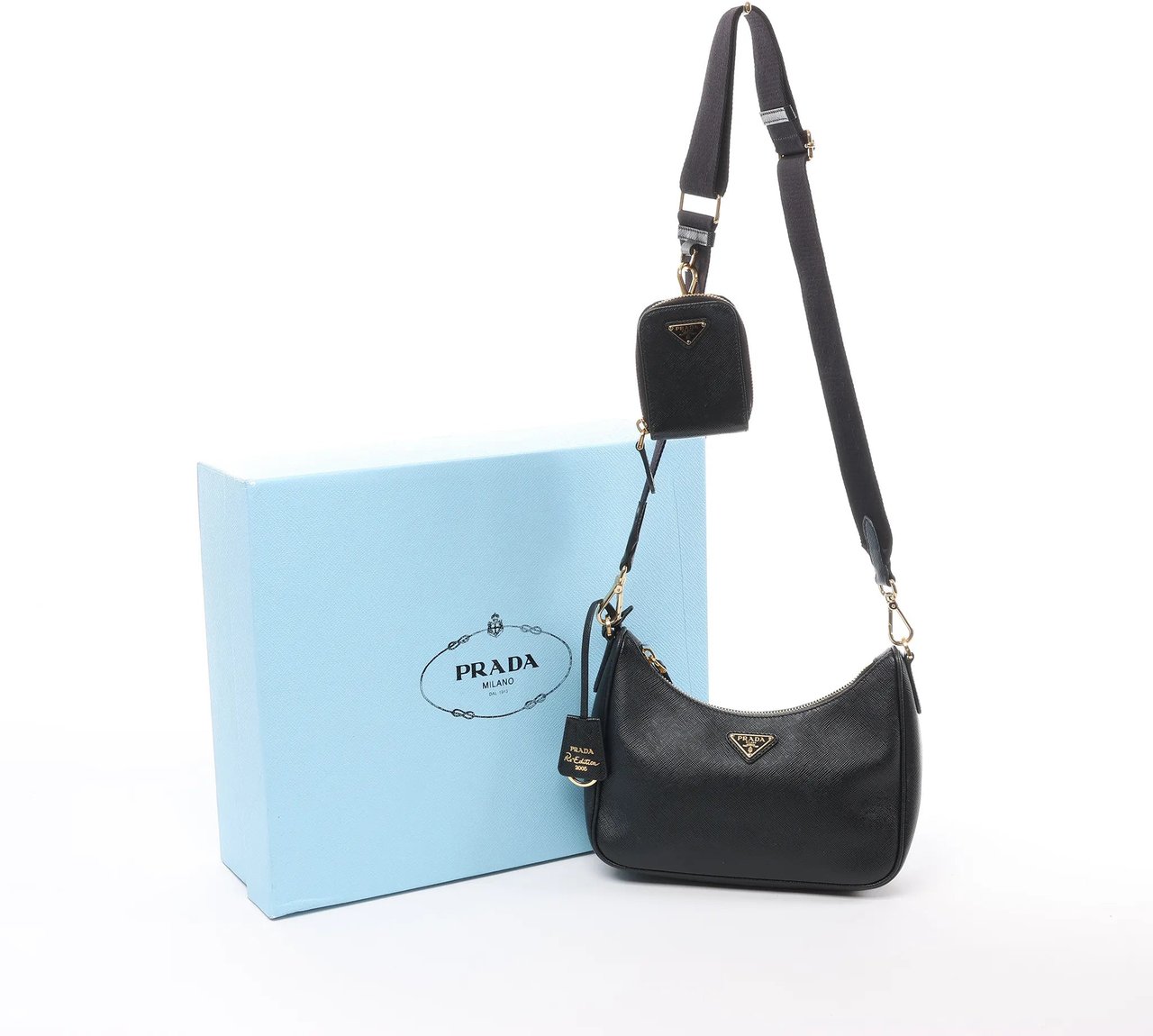 Prada Re-Edition 2005 Leather Crossbody Bag in Black Zwart