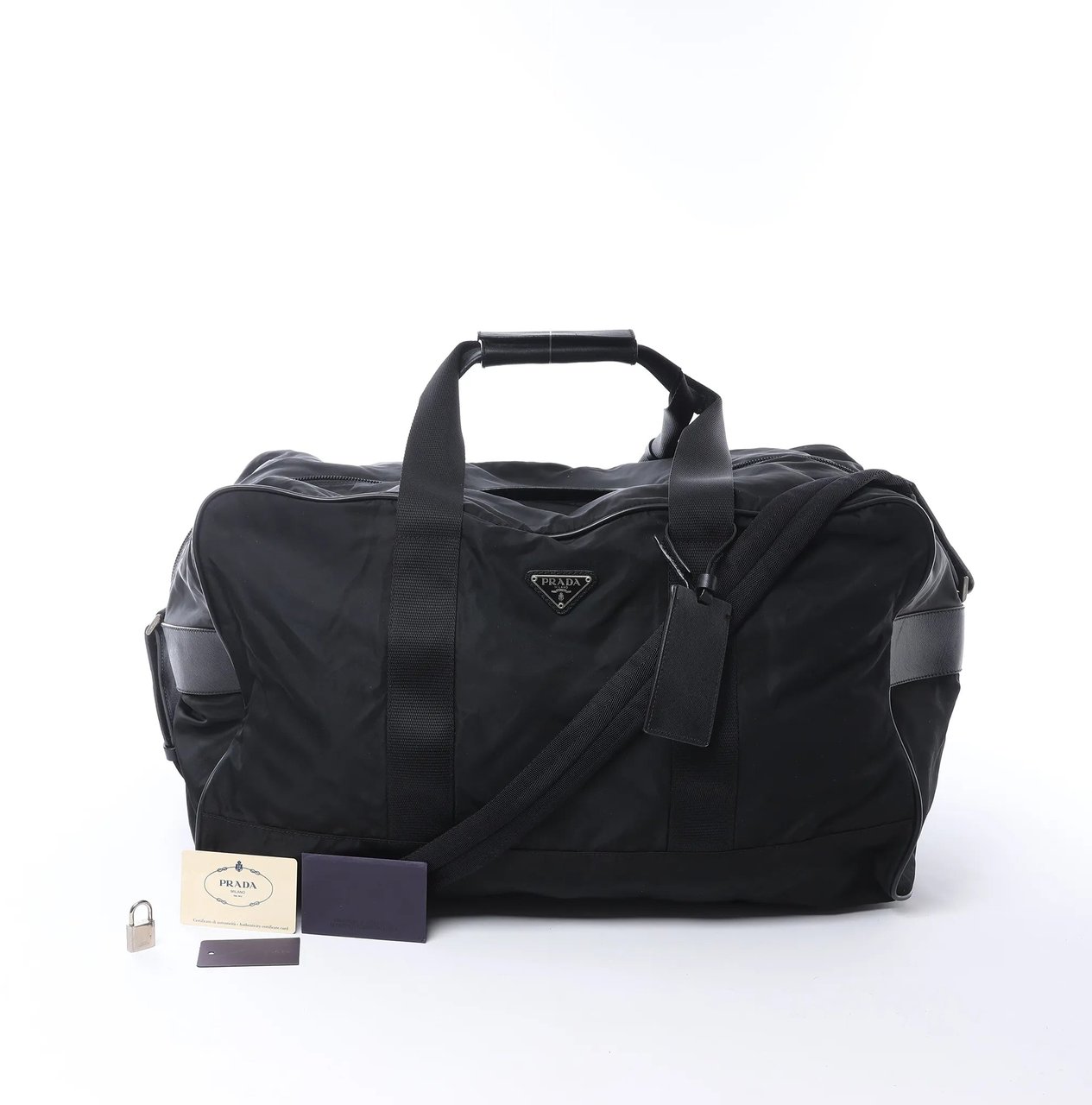 Prada Tessuto Nylon x Leather 2Way Handbag in Black V70 Zwart